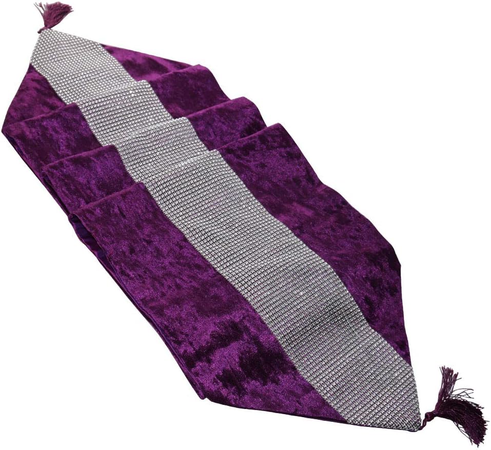 Time to Sparkle Set of 1 Velvet Table Runner + 4 Placemat Table Mats Thick Velvet Satin Tasseled Xmas (Velvet-purple - Image 5