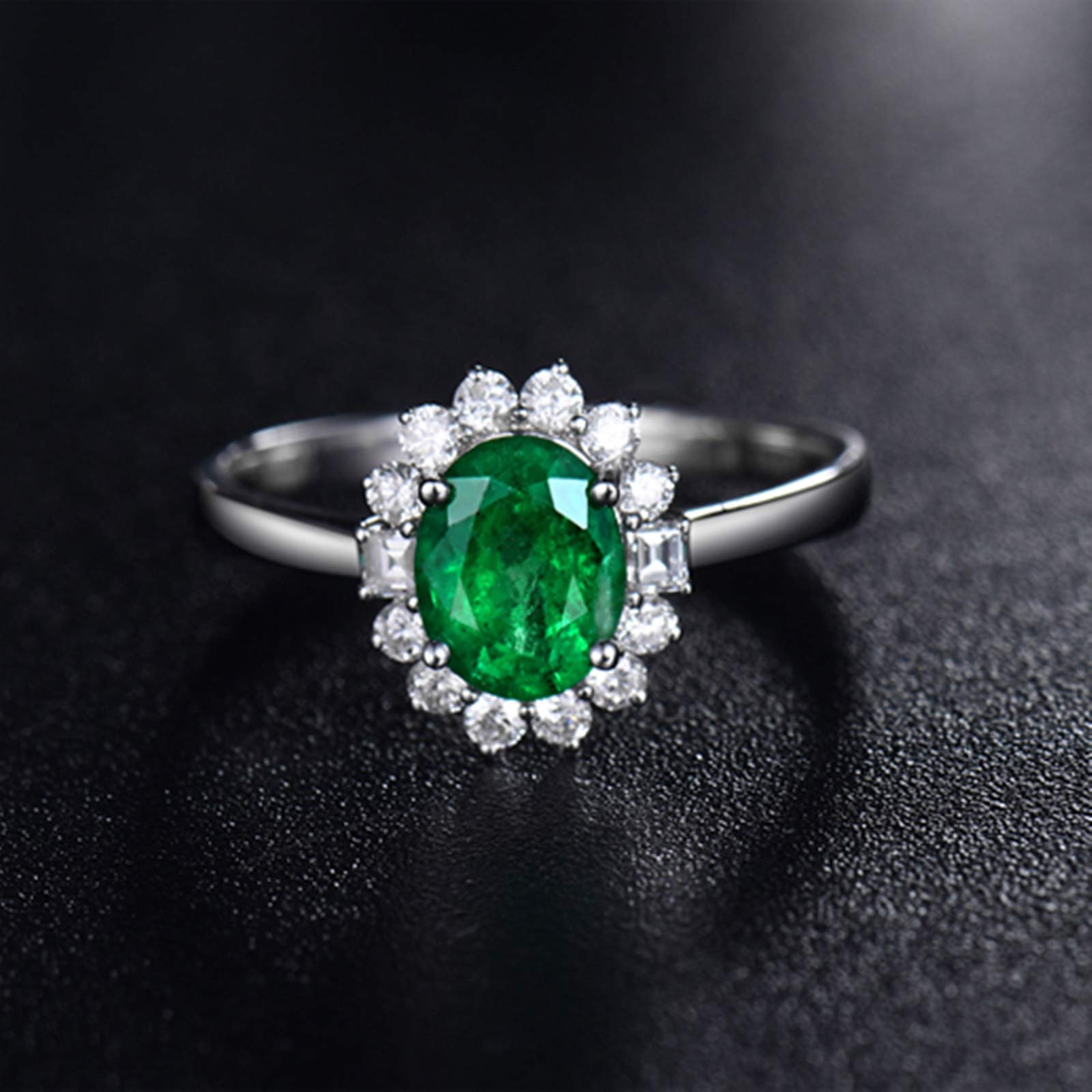 Pierścionek zaręczynowy damski z białego złota 18 K (750), 0,8 ct, szmaragd, ozdobny pierścionek z diamentami, na imprezę, podróż, biżuteria, rozmiar 45 (14,3)-70 (22,3)