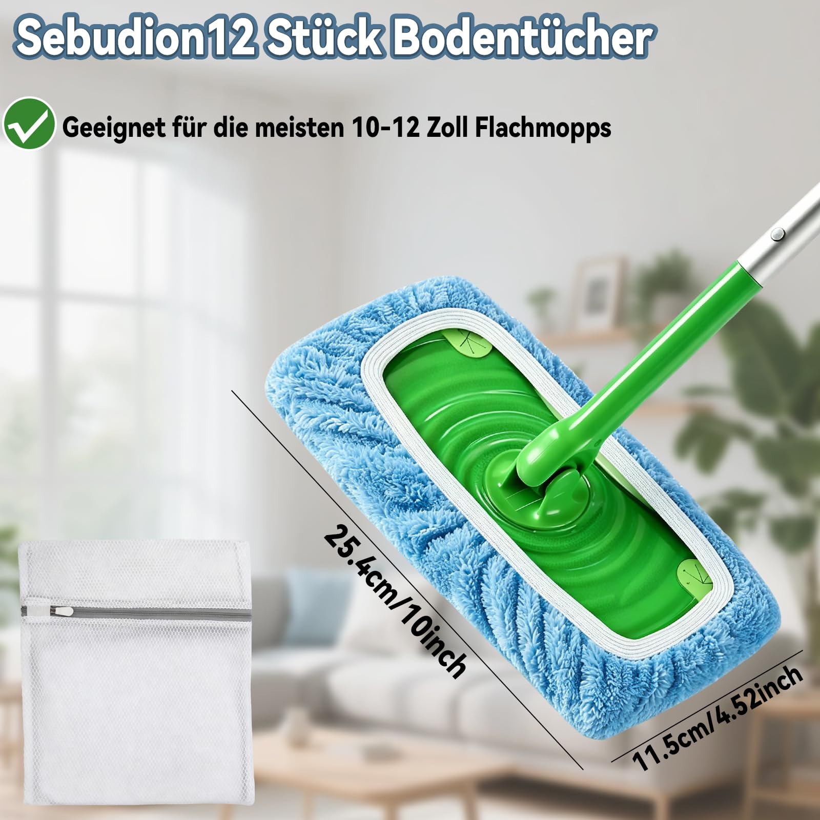 12 ściereczek do mopa dla Swiffer Sweeper, wielokrotnego użytku, mikrofibrowe ściereczki czyszczące, do suchego i mokrego czyszczenia, pasujące do mopa Swiffer, do twardych podłóg drewnianych