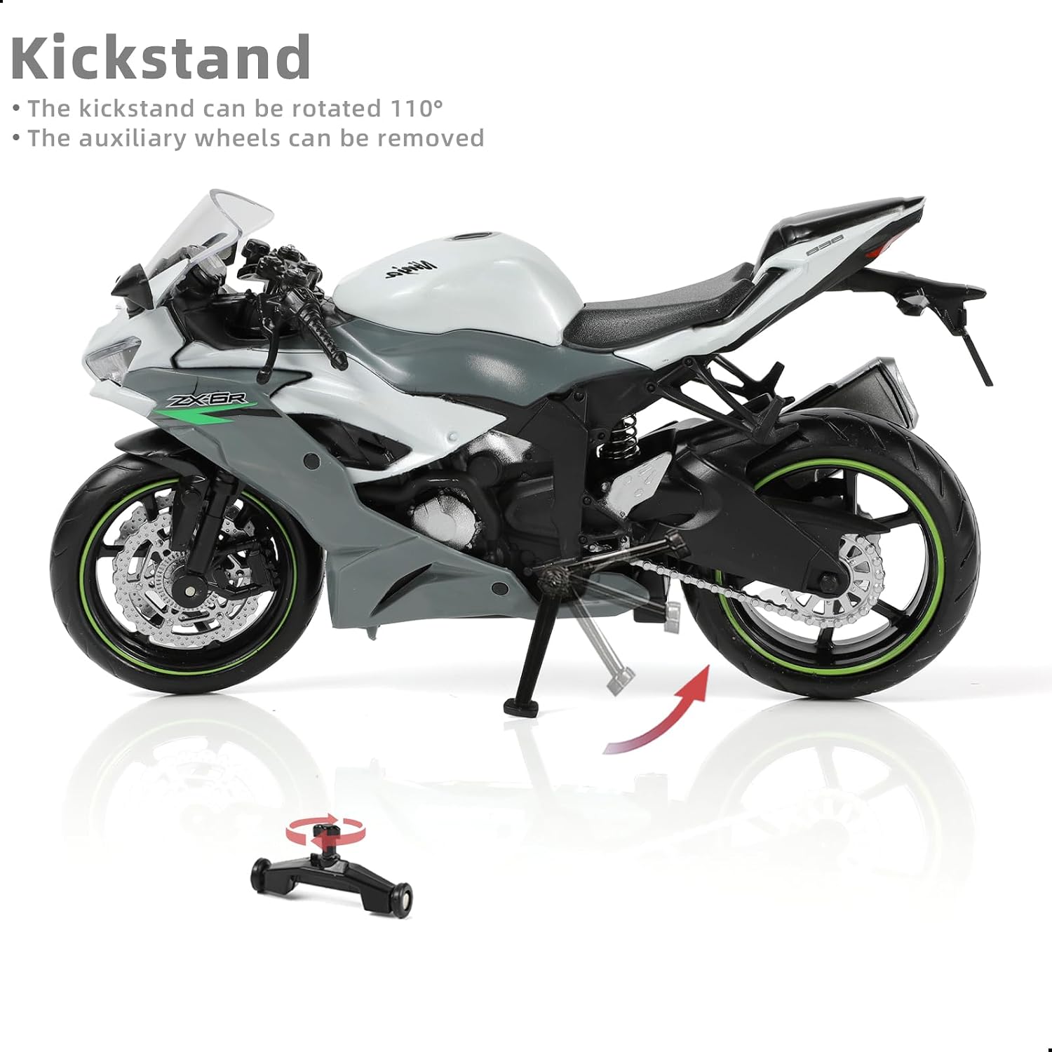 1:12 Motorcycle Model Toy for Kawasaki Ninja ZX-6R Metal Die-cast with Plastic Motorcycle Model No Assembly Required Mini Finished Moto Gift for Adult（Grey）