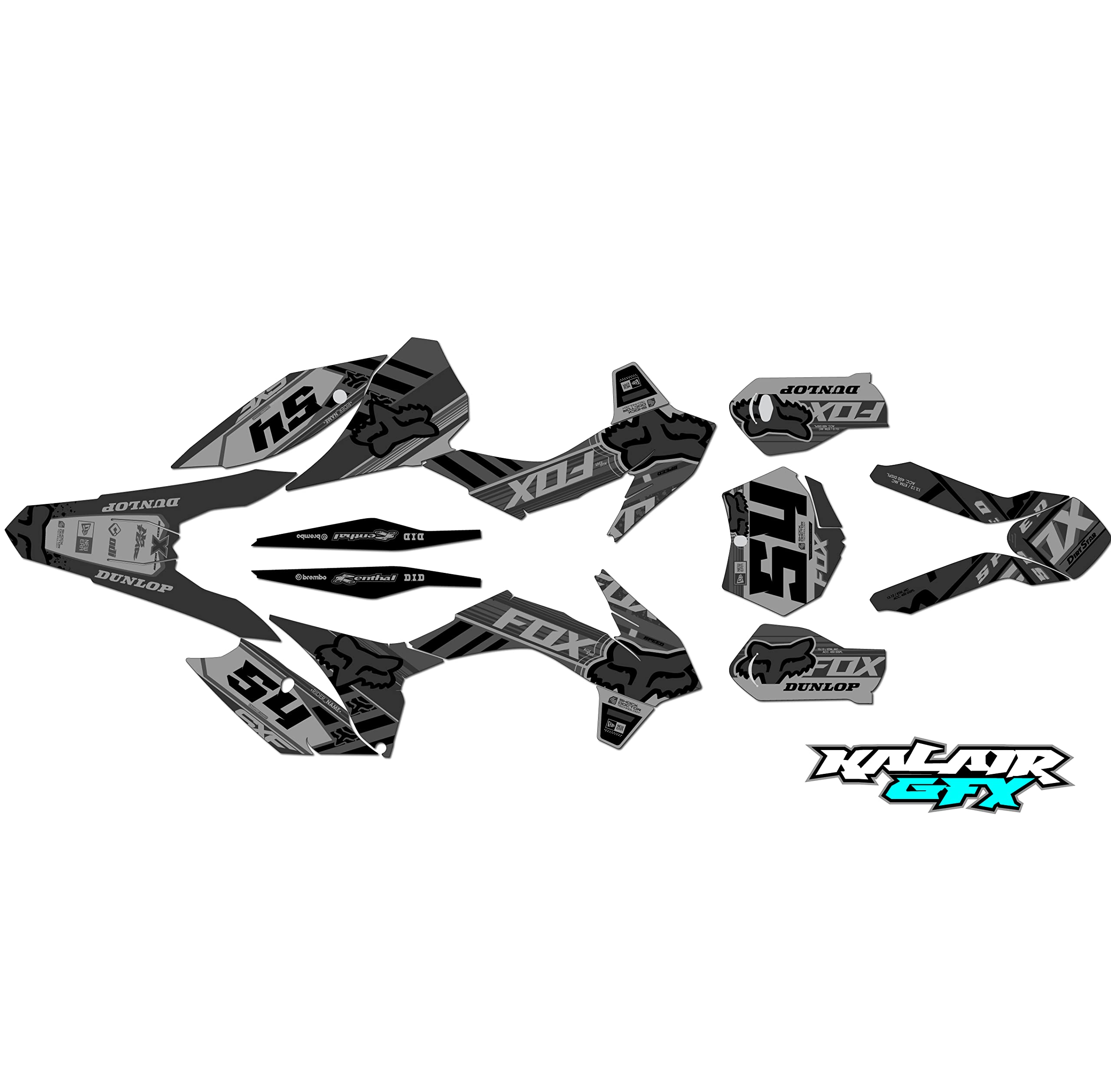 Kalair GFXGraphics Kit for KTM Motocross 2-STROKE 125SX,150SX AND 250SX (2015) Split Series Smoke 21 Mil - Dirt pit bike motorcycle sticker, dirtbike racing decal motocross accessories no-plastics