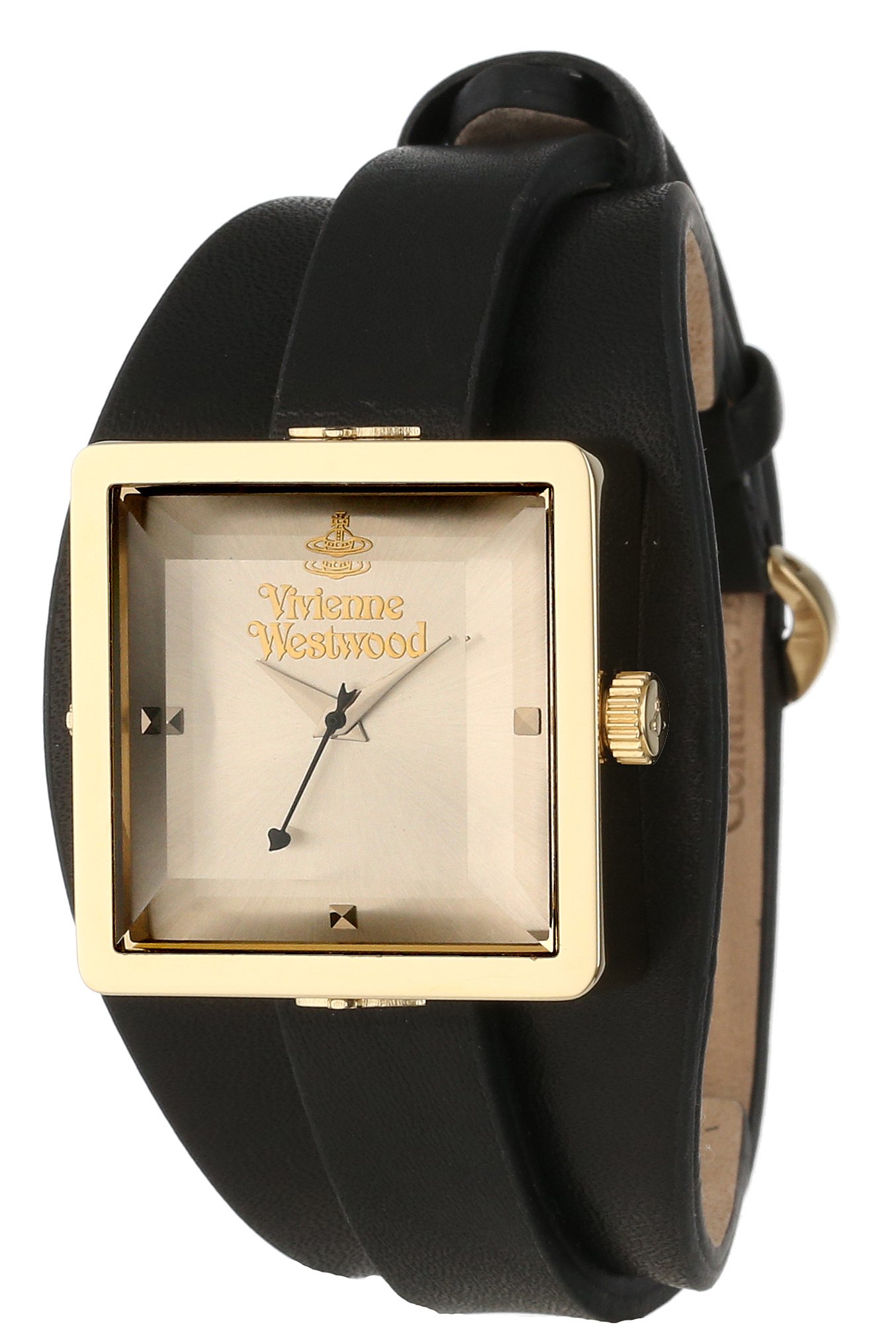 Vivienne Westwood Women's VV008GDBK Stainless Steel Cube Gold Watch With Black Leather Band