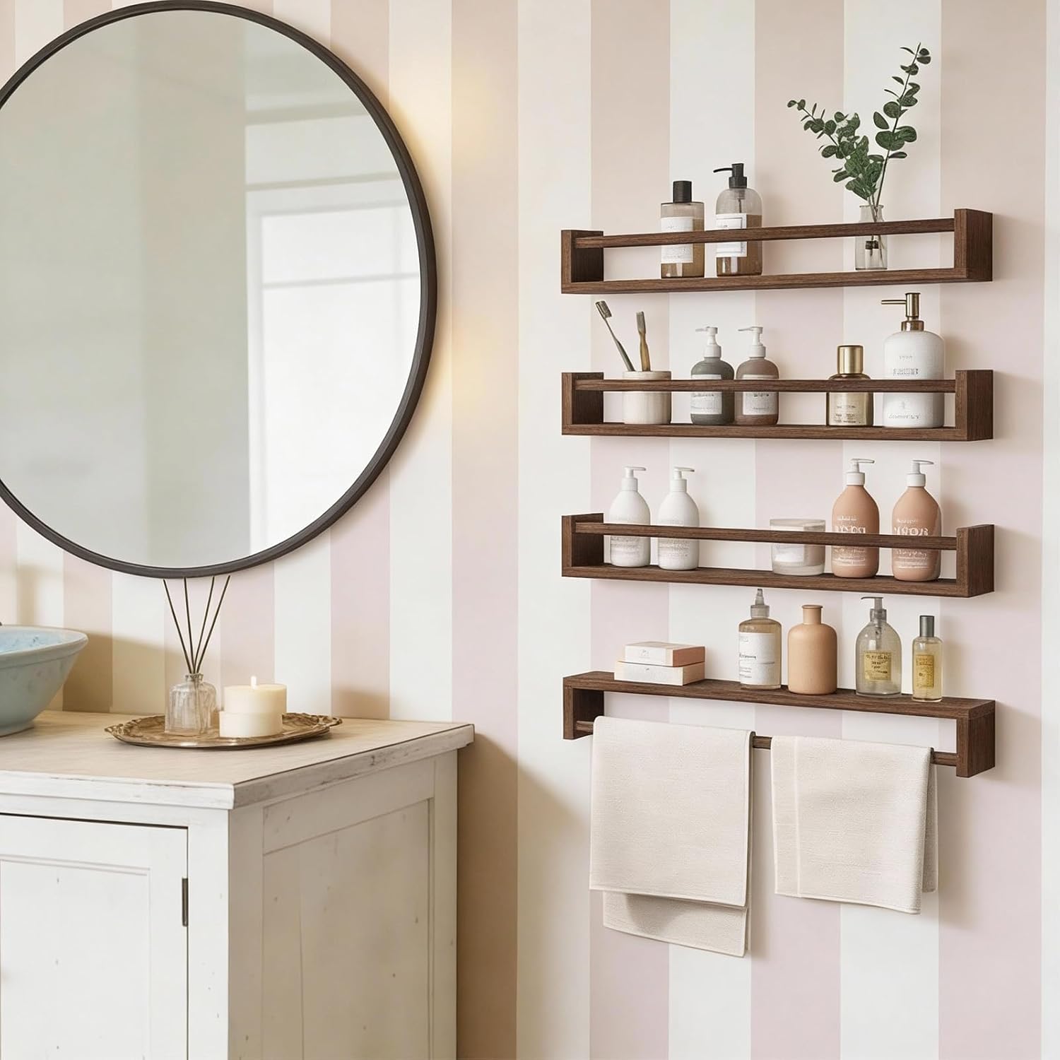 Fixwal Nursery Book Shelves, 23.6 Inch Floating Bookshelves for Wall Set of 4, Baby Nursery & Playroom Decor, Solid Wood Wall Mounted Shelves for Books and Toys Storage (Brown)