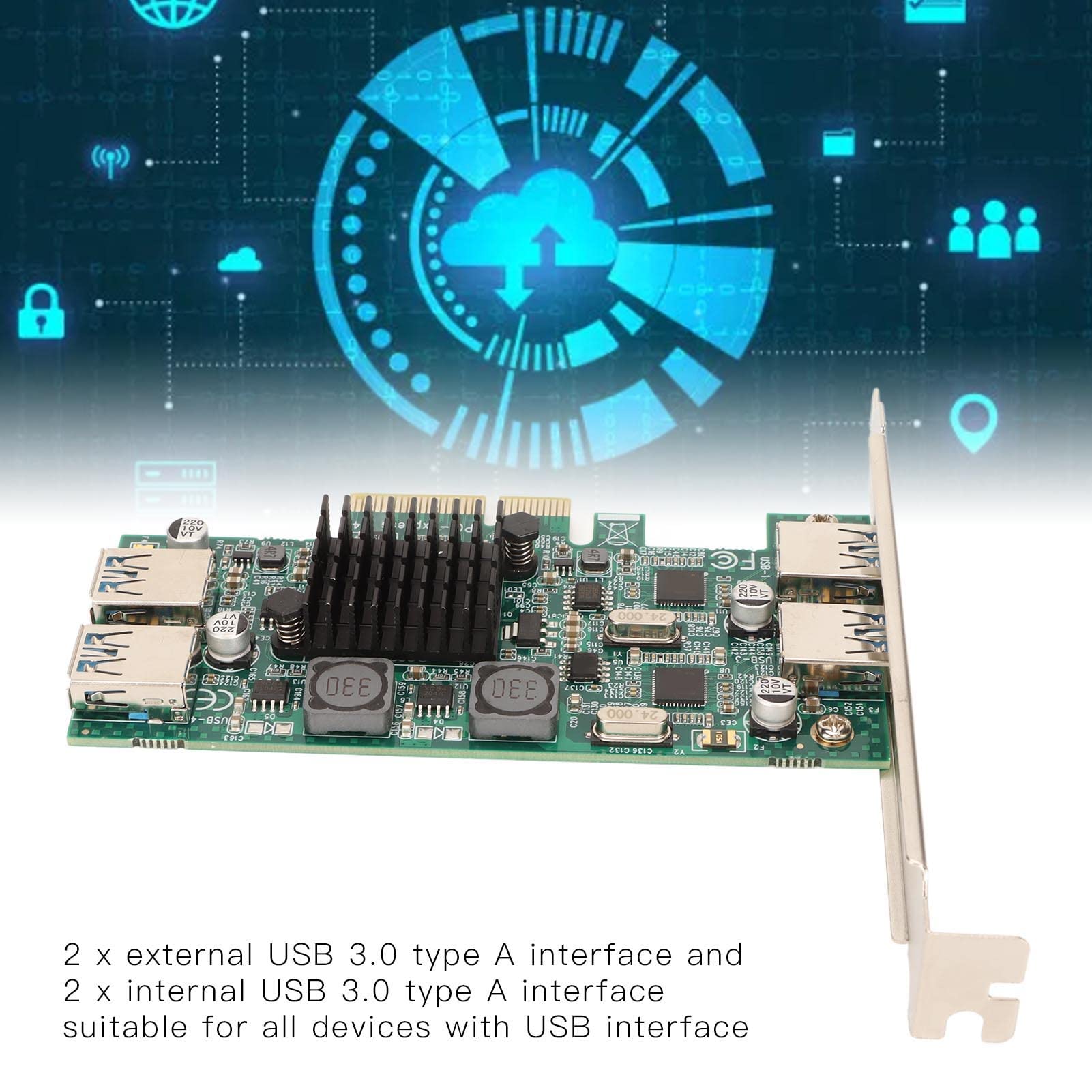 Septpenta Carte D'extension USB 3.0 PCIE, 4 Ports USB 3.0 20 Gbps, Technologie Auto Alimentée, Convient à Tous Les Périphériques D'interface USB, Convient pour Win XP, Win 7, 8, 8.1, 10