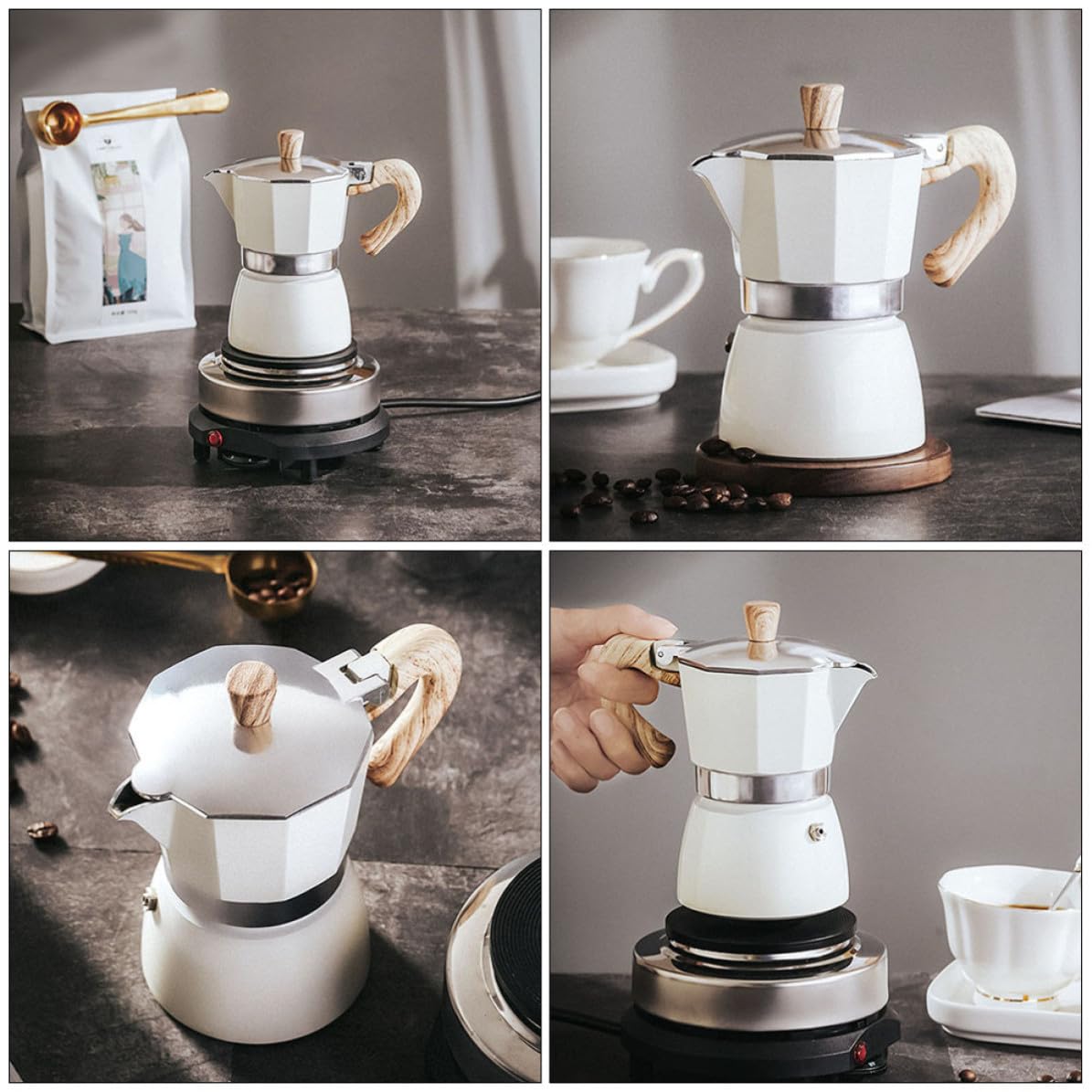 Caffettiera Mocha Pot in Alluminio da 300ml Manico Ergonomico e Facile da Usare per Casa e Caffetteria