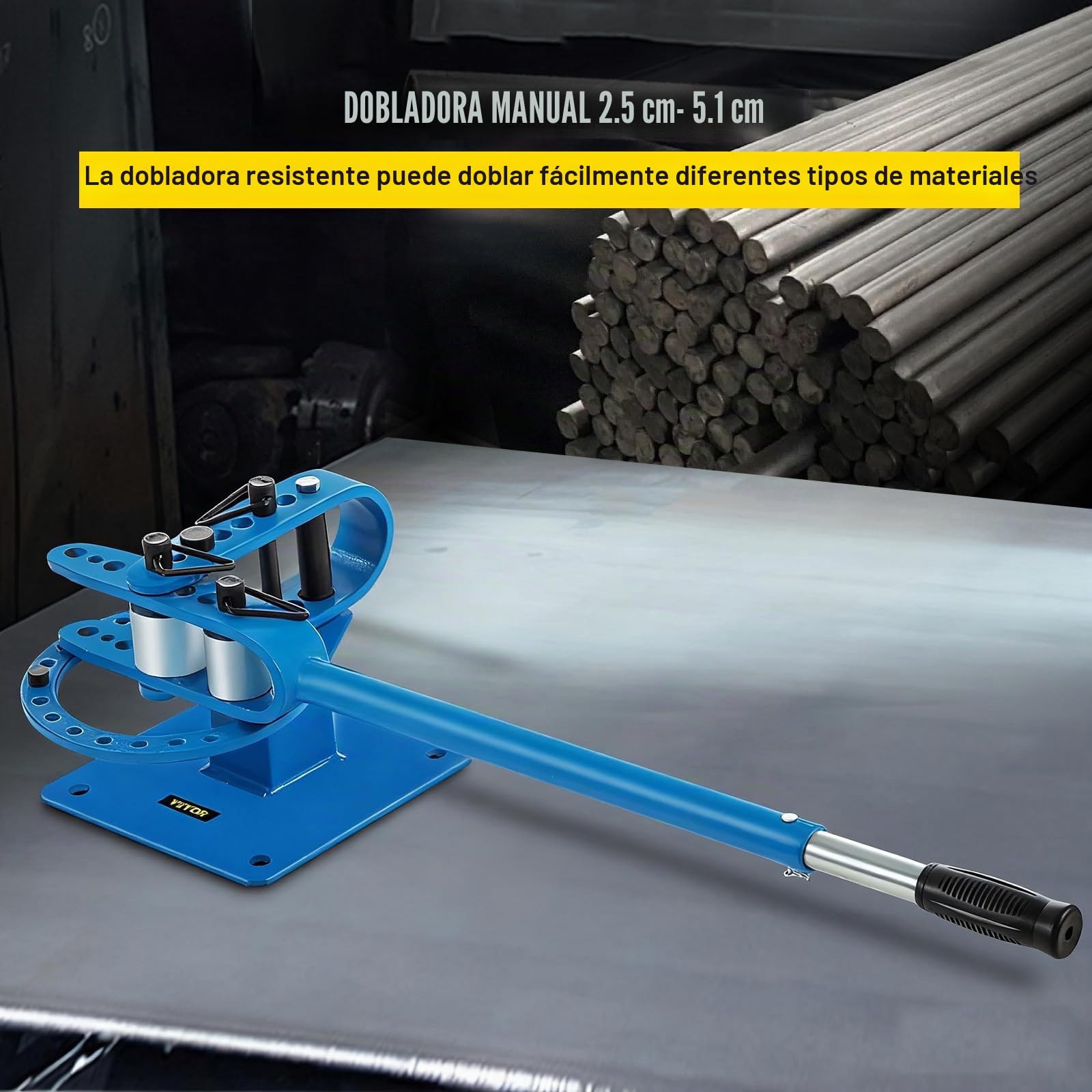 Mophorn Máquina de DobladoTuberías Curvadora de Tubos Máquina Multicapa Dobladora de Tubos YP-9 7 Matrices 1 "-3" Compacta Escritorio, Dobladora de Tubos Manual Longitud del Mango 44 "