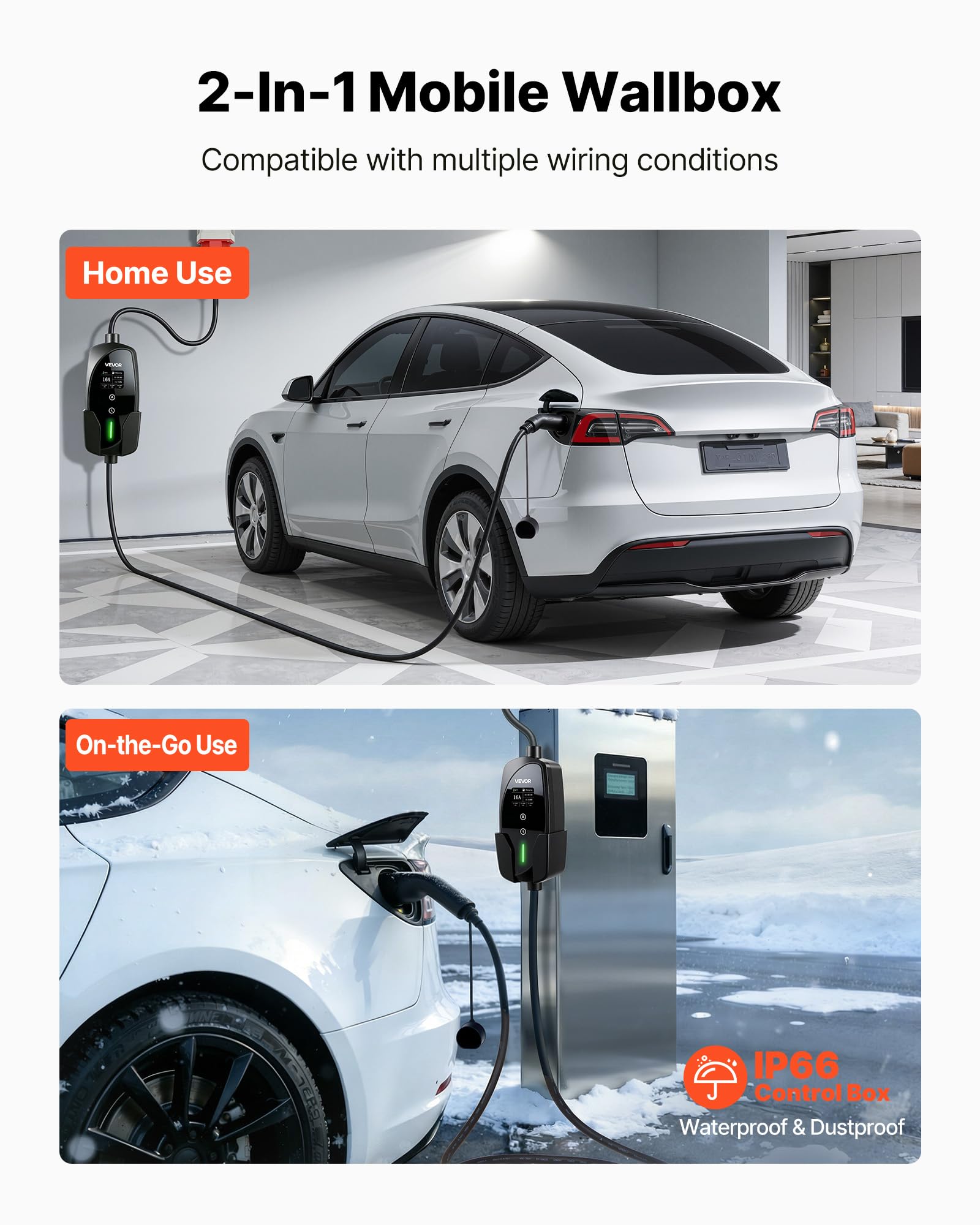 VEVOR Przenośna elektryczna ładowarka samochodowa typ 2, przenośna kolumna trójfazowa ładowarka do pojazdów elektrycznych 8 m wtyczka CEE16 ekran LCD, stacja ładująca do samochodów elektrycznych