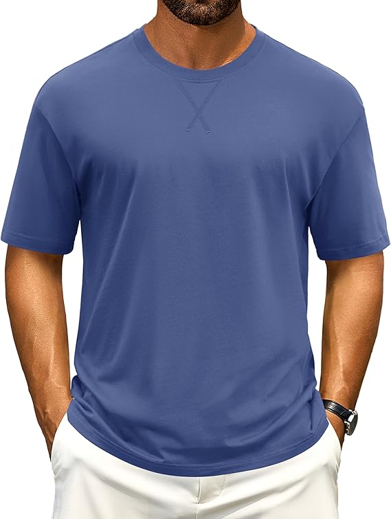 Cotrasen Men's T Shirts Cotton Drop Shoulder Short Sleeve Shirts for Men Casual Soft Comfort Loose Fit Mens Summer Tee Shirts