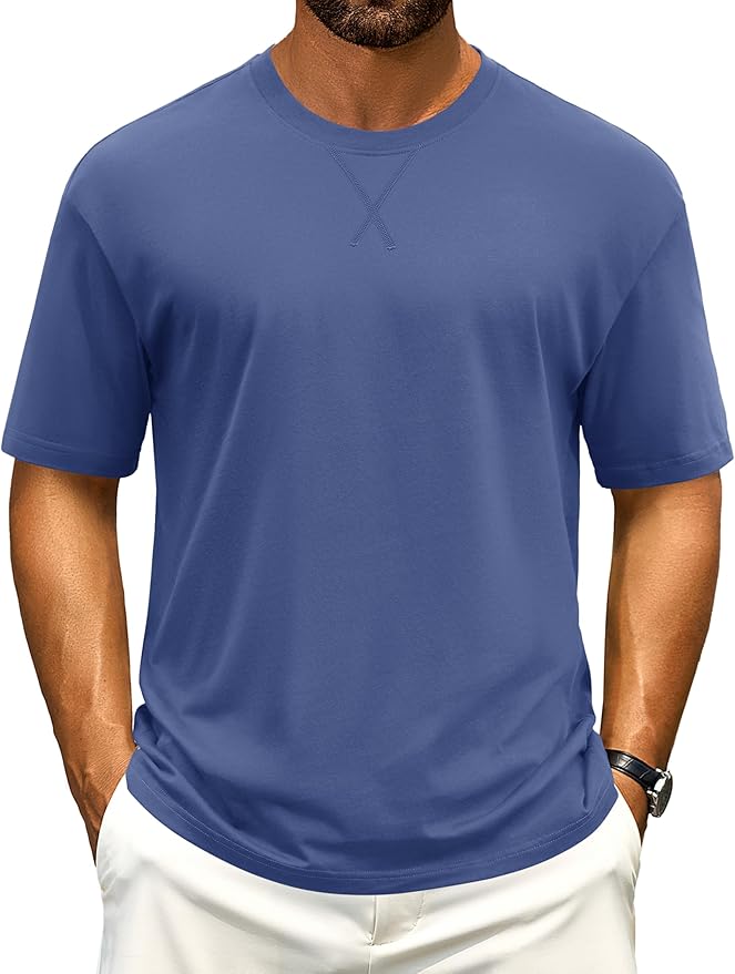 Cotrasen Men's T Shirts Cotton Drop Shoulder Short Sleeve Shirts for Men Casual Soft Comfort Loose Fit Mens Summer Tee Shirts