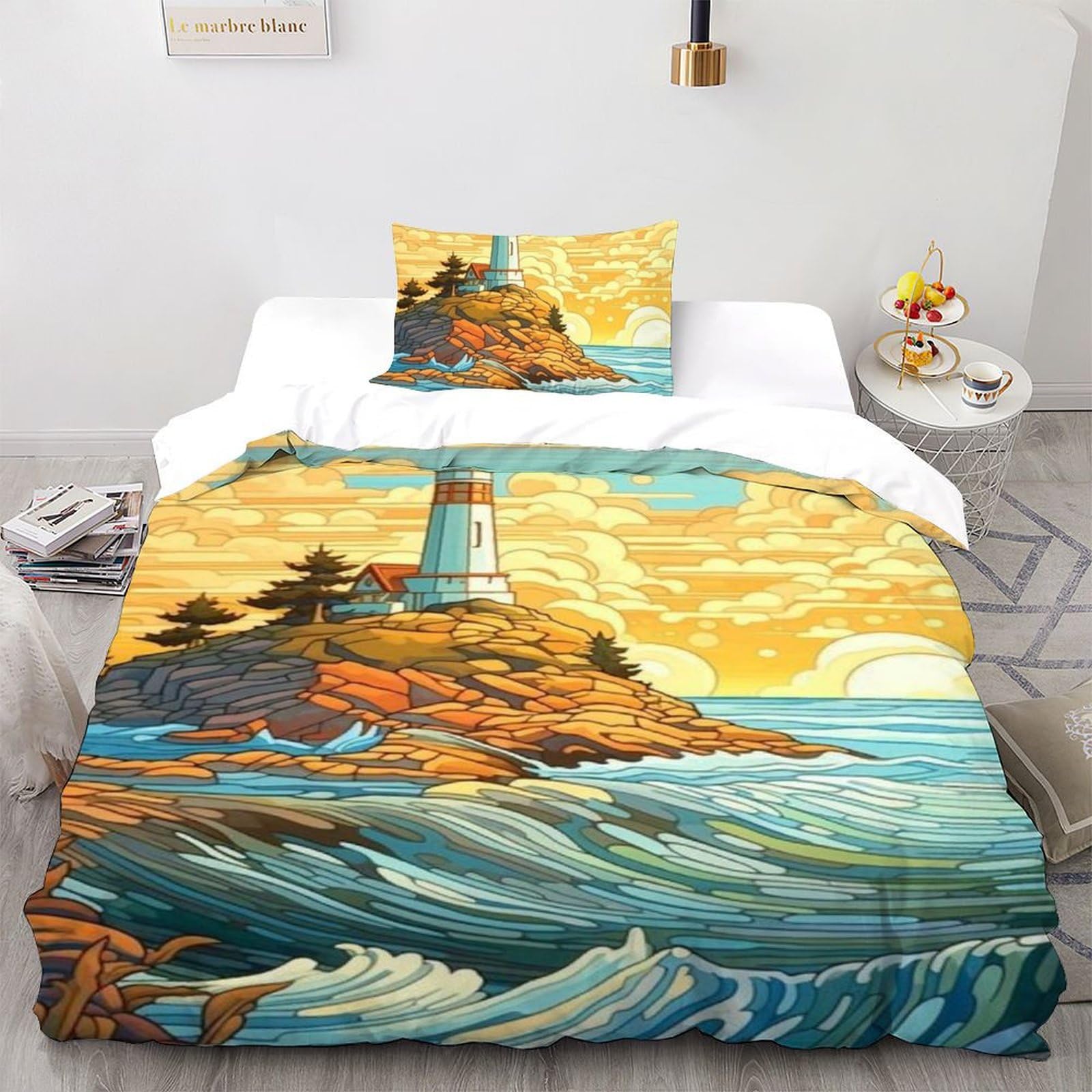 Housse de couette 135x200 paysage imprimé 3D lit simple microfibre avec taie d'oreiller