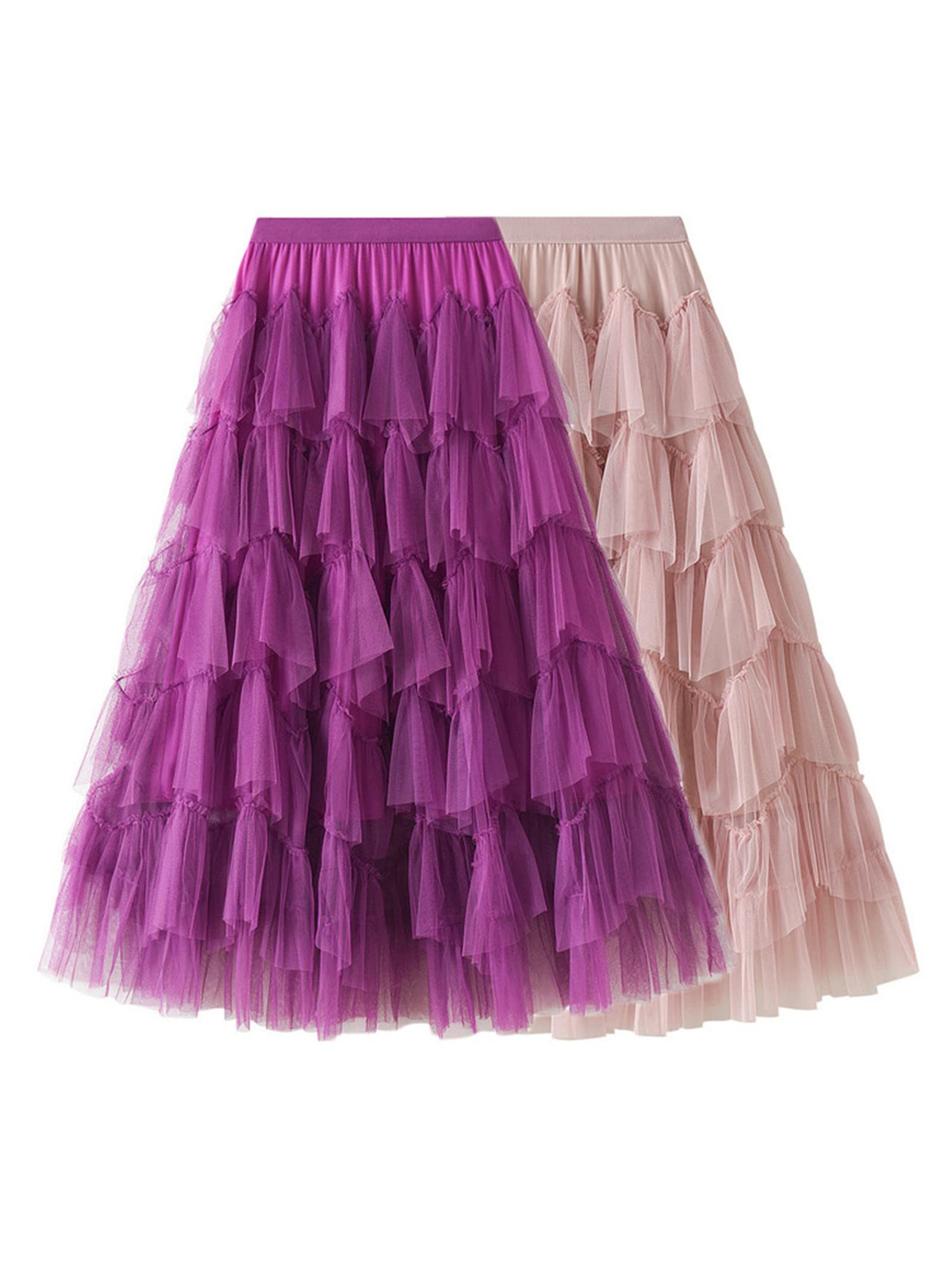 Jupe longue d'été en tulle de couleur unie pour femme, Noir , taille unique