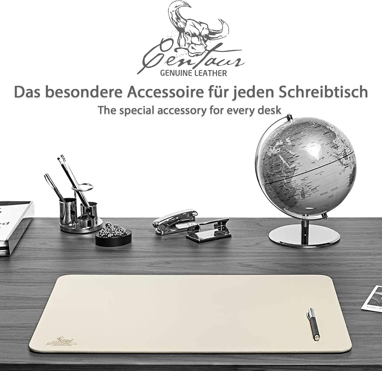 Centaur - 100% Genuine Leather Desk pad - Champagne/Beige 23,62 x 15,75 inch Ideal for Office and Home - Easy-Care with Anti-Slip Desk mad - Handmade in Germany