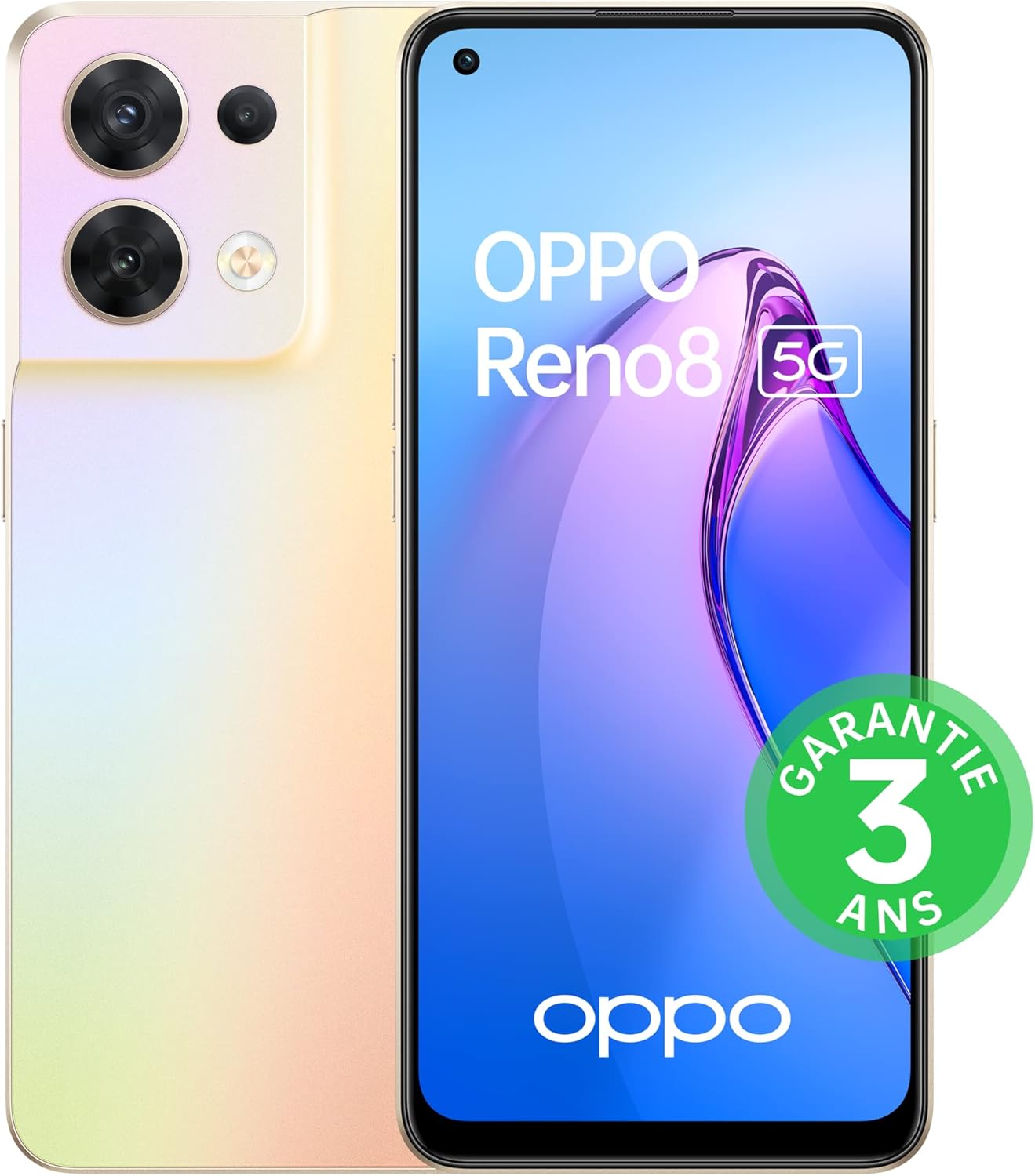 OPPO Reno 8 - Smartphone 5 G - 8 Go RAM + 256 Go - Triple Capteur Photo 64 MP, Frontal 32 MP - Écran AMOLED 90 Hz 6,4” - Batterie 4500 mAh + Charge Rapide 80W - Or Chatoyant [version FR] - Amazon product rated Grade A