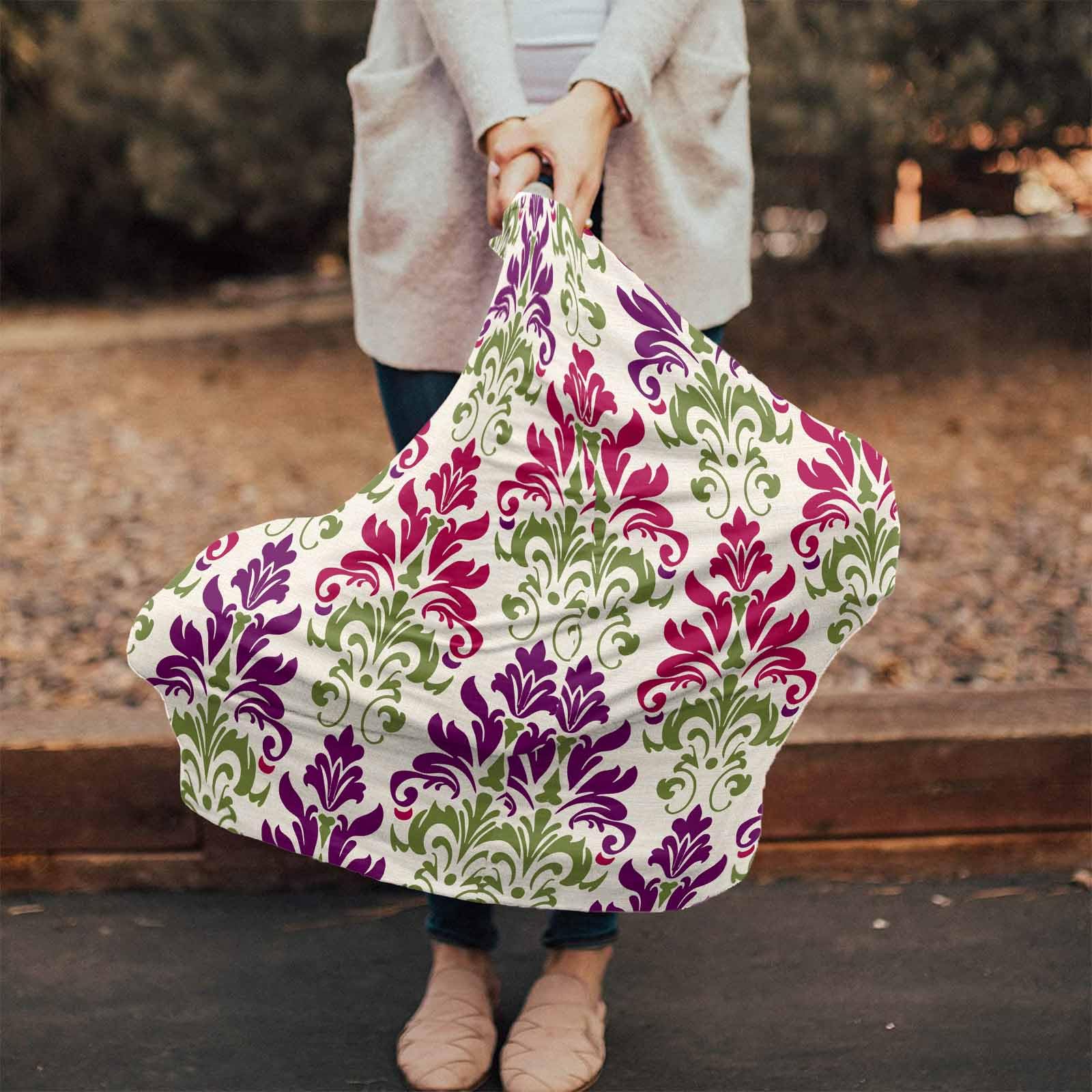 Nursing Cover for Breastfeeding Scarf, Green Pink Purple National Flower Baby Car Covers Super Soft Multi Use for Canopy Shopping Cart Cover Blanket Stroller Cover