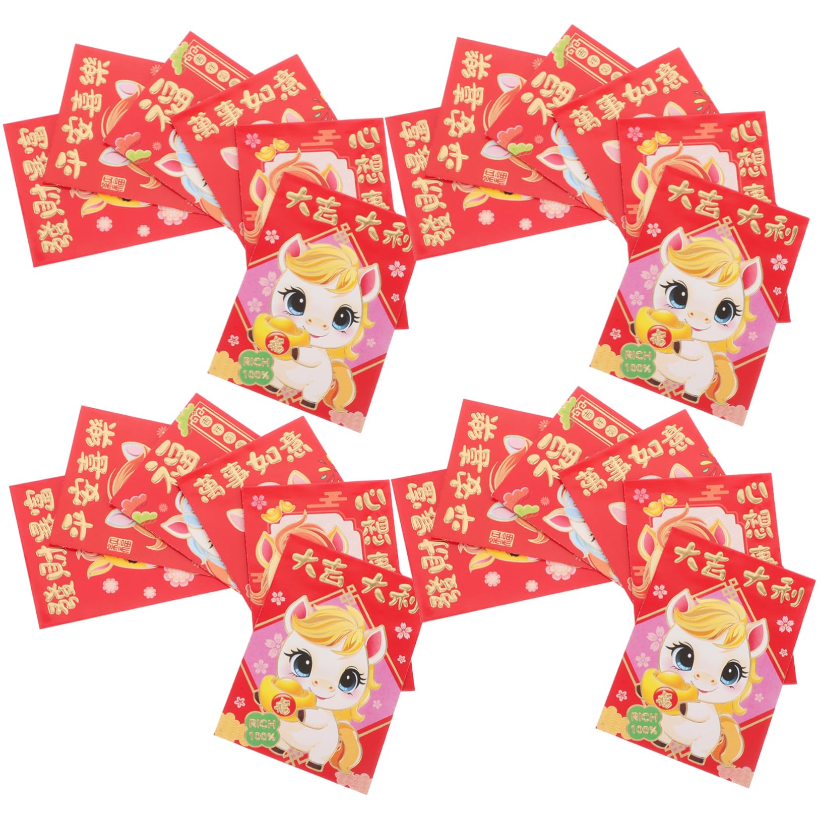 Sobres Rojos de Dinero Hong Bao 2026 Año del Caballo, 300 Piezas