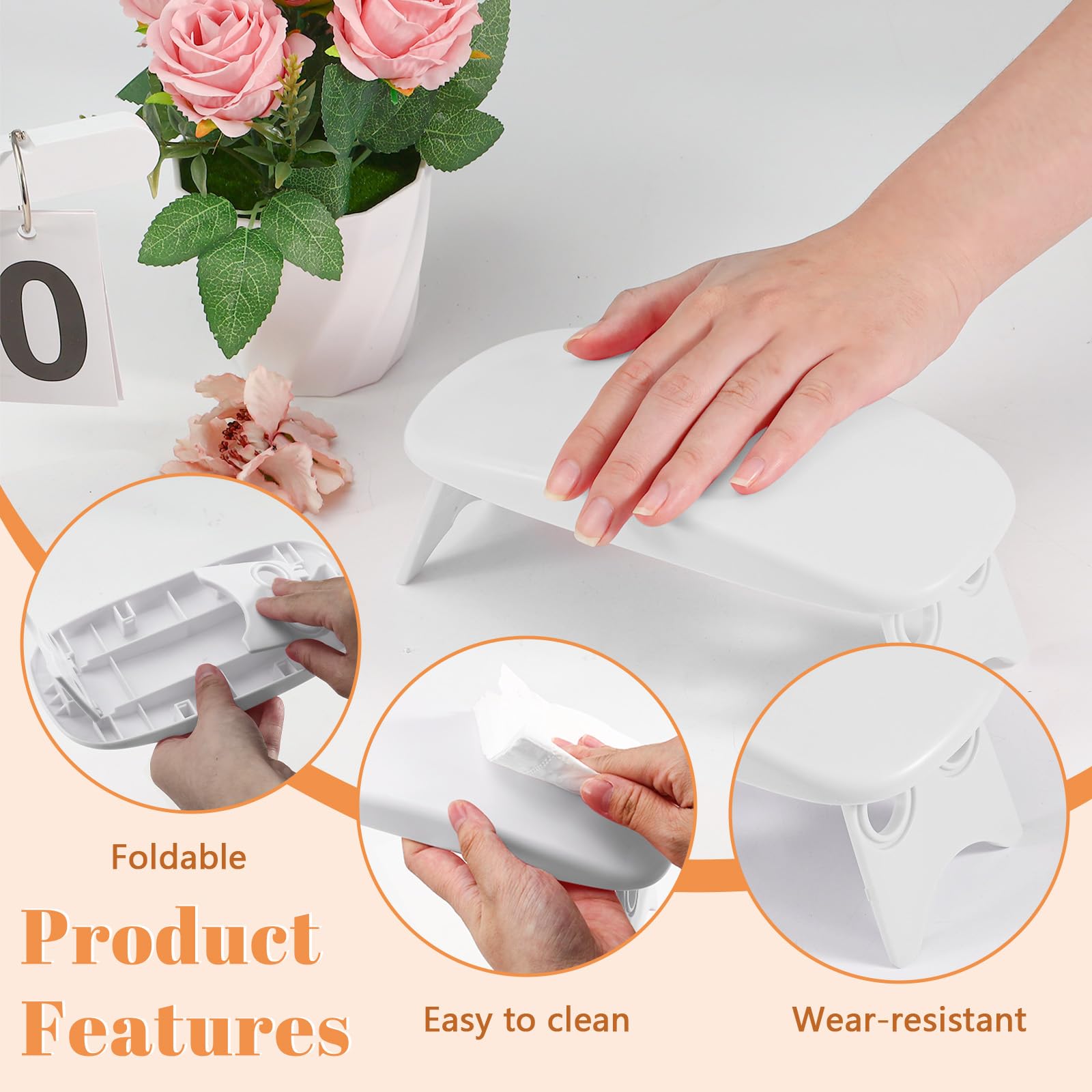 Huakaile Arm Rest for Nails Tech White Foldable Manicure Hand Rest Stand Holder - Image 3