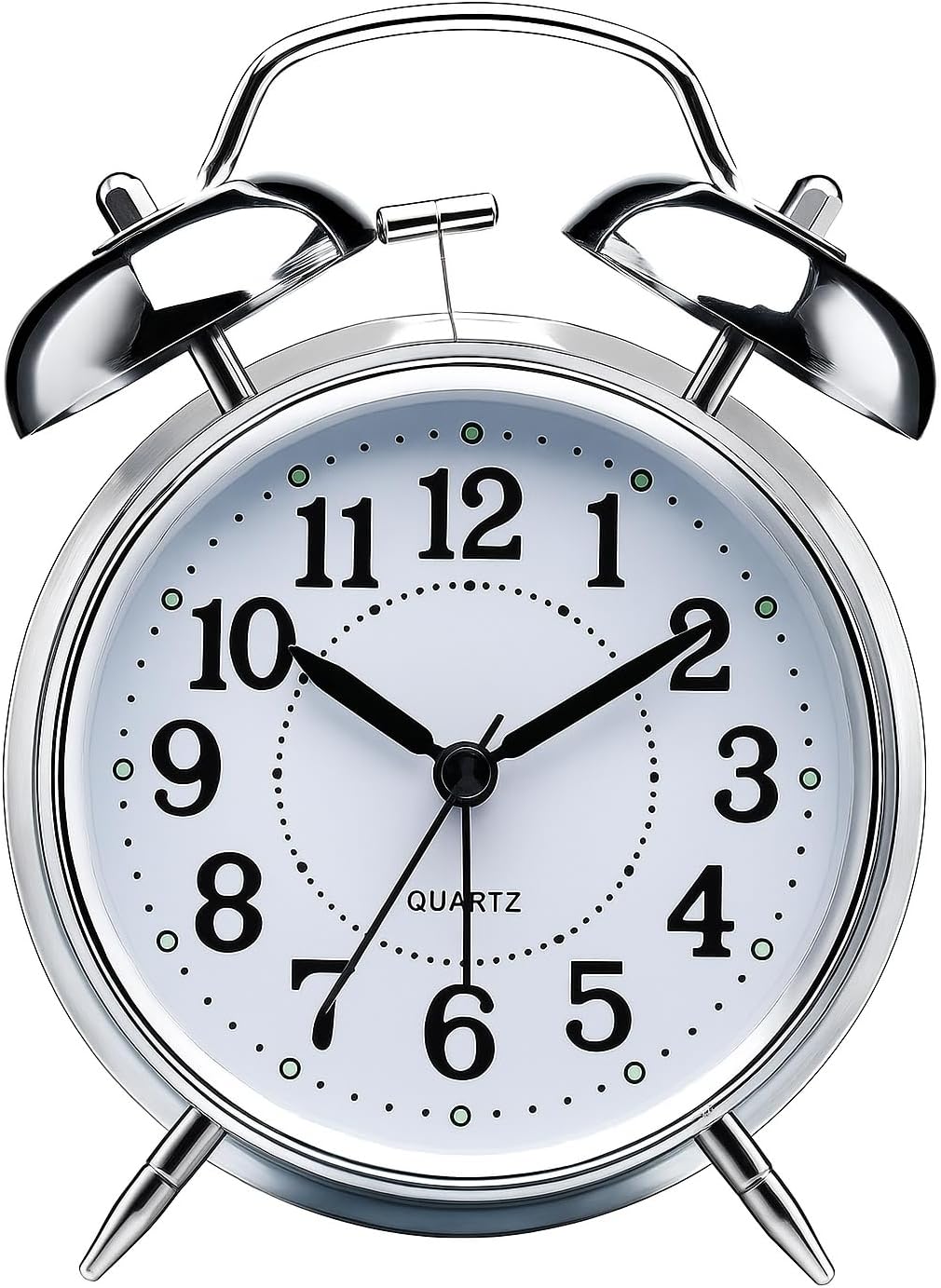 AERYS Retro Twin Bell Table Clock, Metal Frame Alarm Clock with Night Backlight, Silent Movement, High Volume for Heavy Sleeper Alarm for Home, Office, Bedroom, Living Room (Silver Clock)