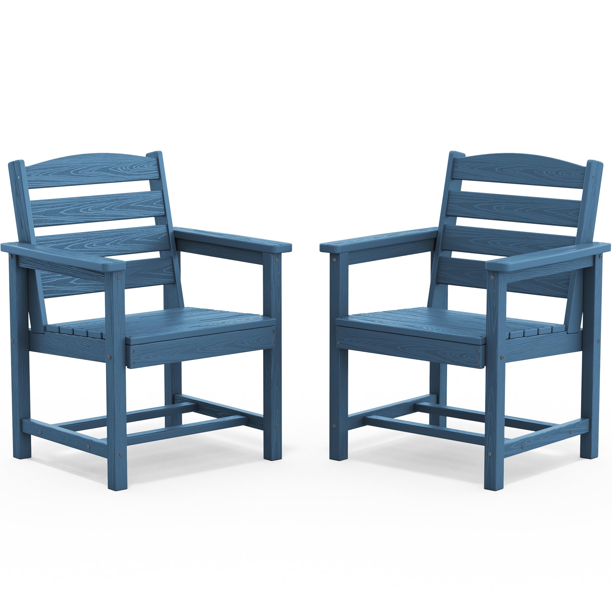 SERWALL Outdoor HDPE Dining Chairs Set of 2 with Arms &amp; Widended Seat,Blue