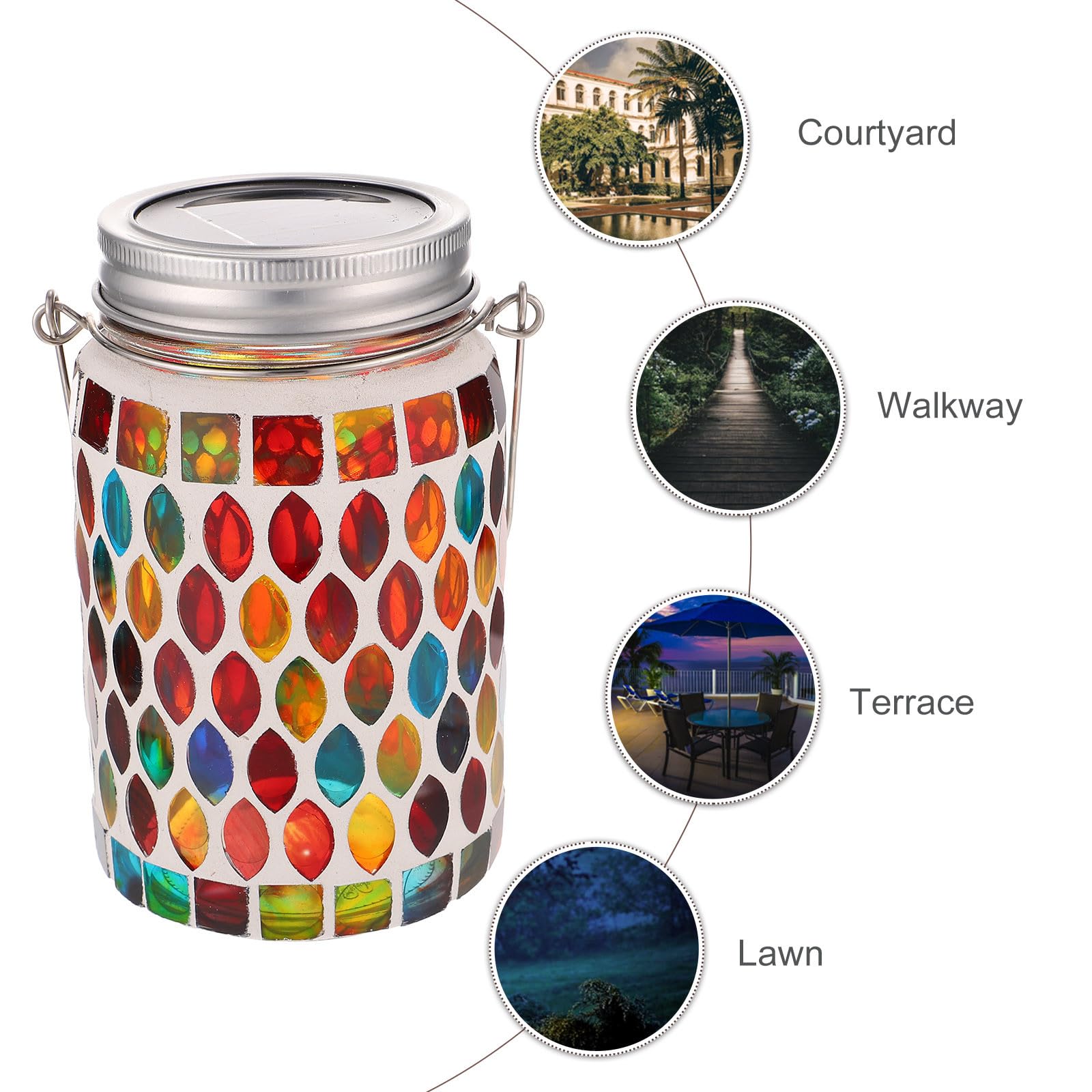 Beavorty Solar Außenleuchte mit Mosaikglas Solar Tischlaterne für Gartenbeleuchtung Bunte Solarlampe für Außenbereich und Romantische Gartendekoration