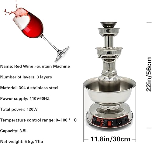 Miniatura 2 de Máquina eléctrica de fuente de vino y champán de 3 niveles, dispensador de calentador de bebidas comercial de acero inoxidable con ajuste de