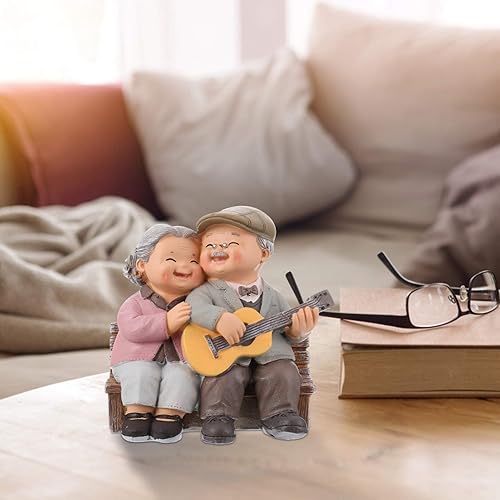 Miniatura 2 de Estatuas de pareja de ancianos amorosos, estatuas de resina en miniatura para el día de San Valentín para decoración de boda del hogar (toca la