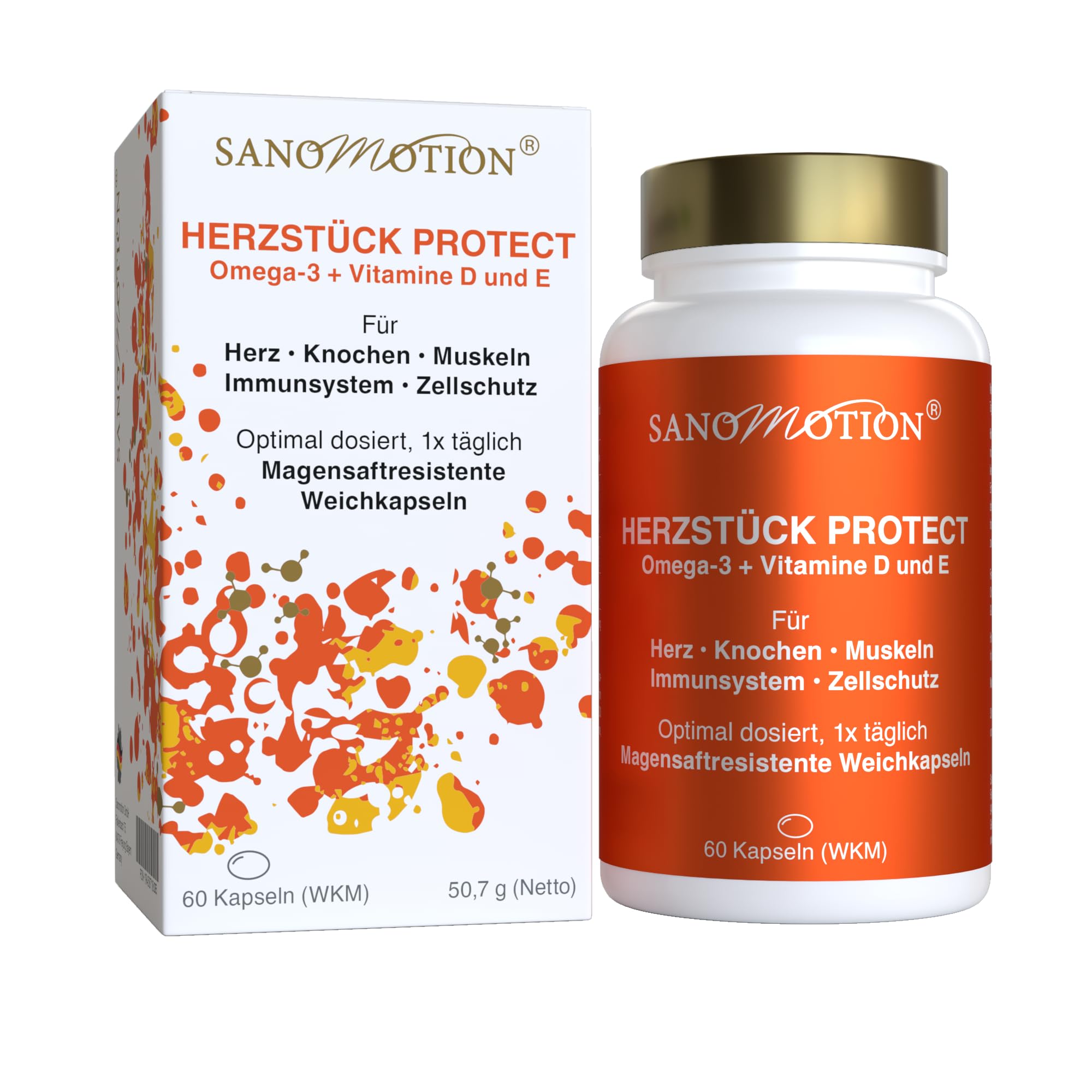 Omega-3 Fischöl + Vitamin D3 & E – Hochdosiert & Magensaftresistent 60 Softgel EPA & DHA >90 % Konzentration – Ohne Aufstoßen – Herz, Gehirn, Sehkraft – HERZSTÜCK PROTECT Omega 3 Kapseln