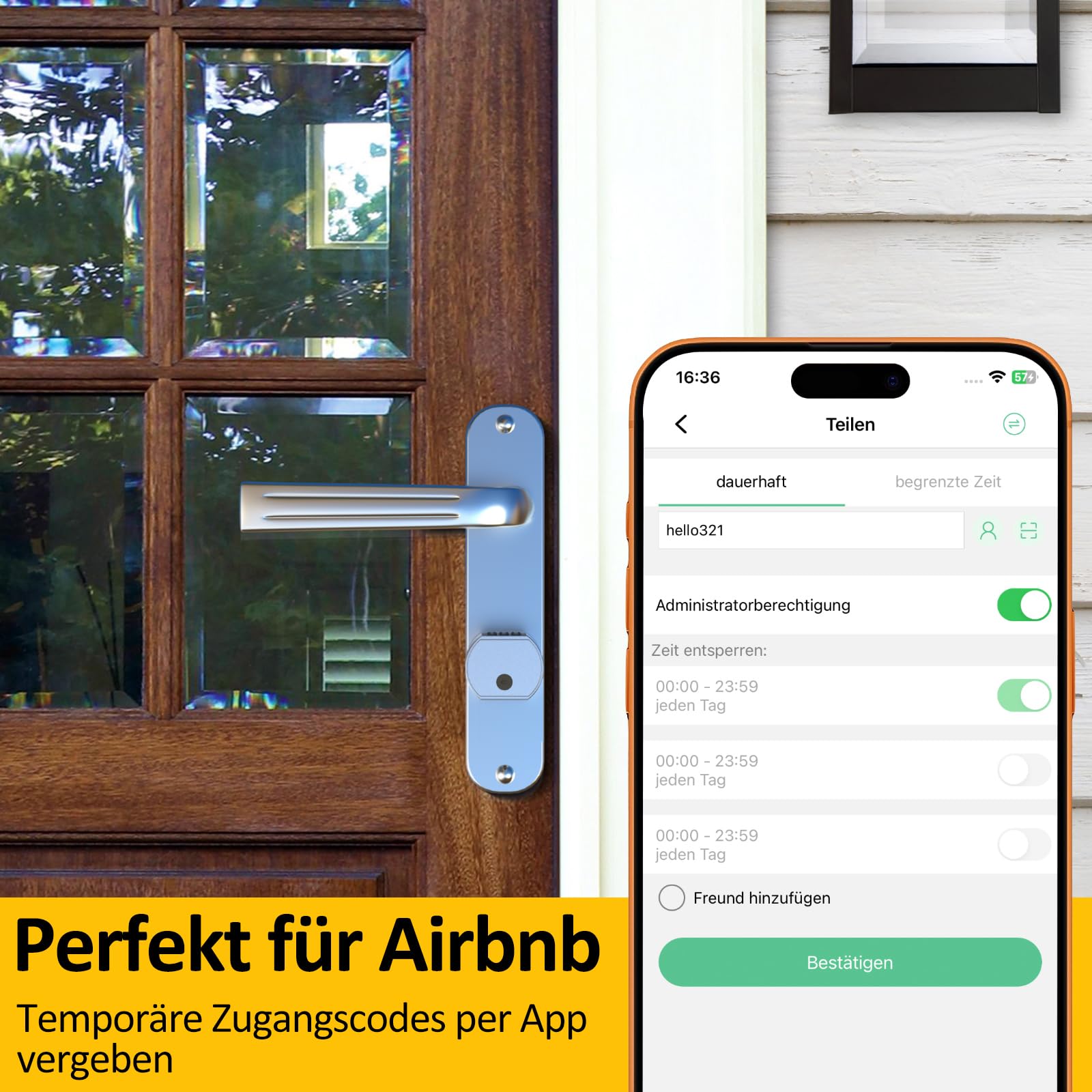 Cylindre de porte électronique eLinkSmart empreintes digitales, PIN, application, RFID/NFC et clé, passerelle Wi-Fi incluse, réglable de 60 à 140 mm, sans perçage, étanche IP65, clé temporelle Airbnb