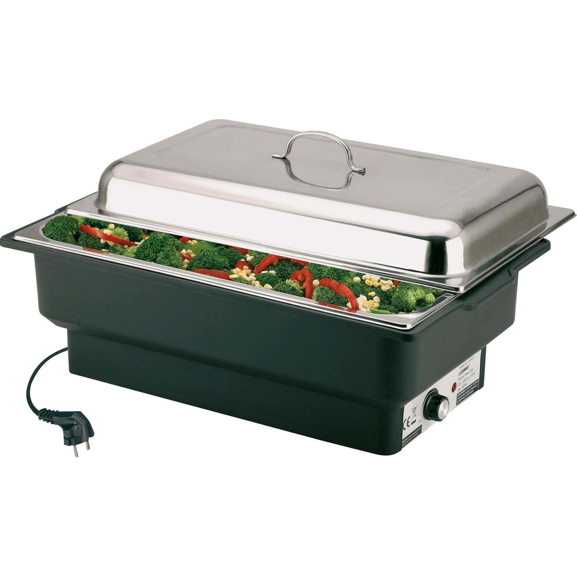 APS 12232 Elektro-Chafing Dish, 57 x 35 x 28 cm Speisebehälter, Elektro-Wasserbecken mit Temperaturregelung, Elektro-Chafing Dish mit poliertem Deckel, 220-240 V, 760-900 Watt