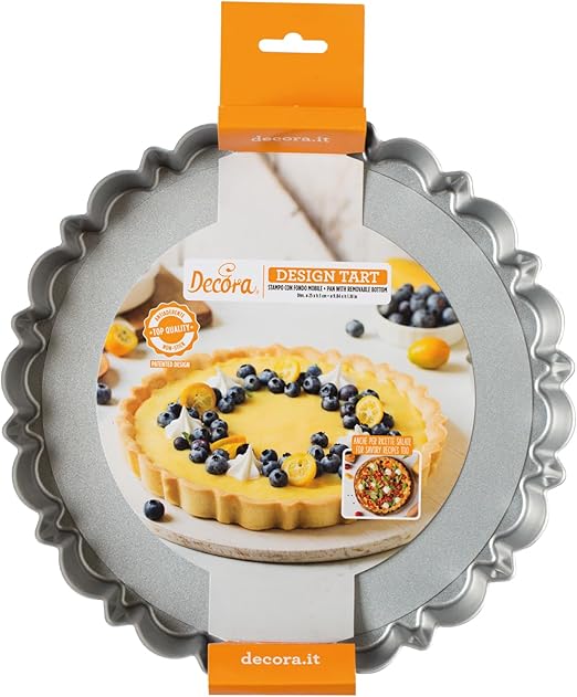 0075052 Non-Stick Steel Round Design Tart Pan 9.84" Diameter x 1.18" High with Loose Removable Bottom, for Easy Demolding, Professional Design Registered, Patented