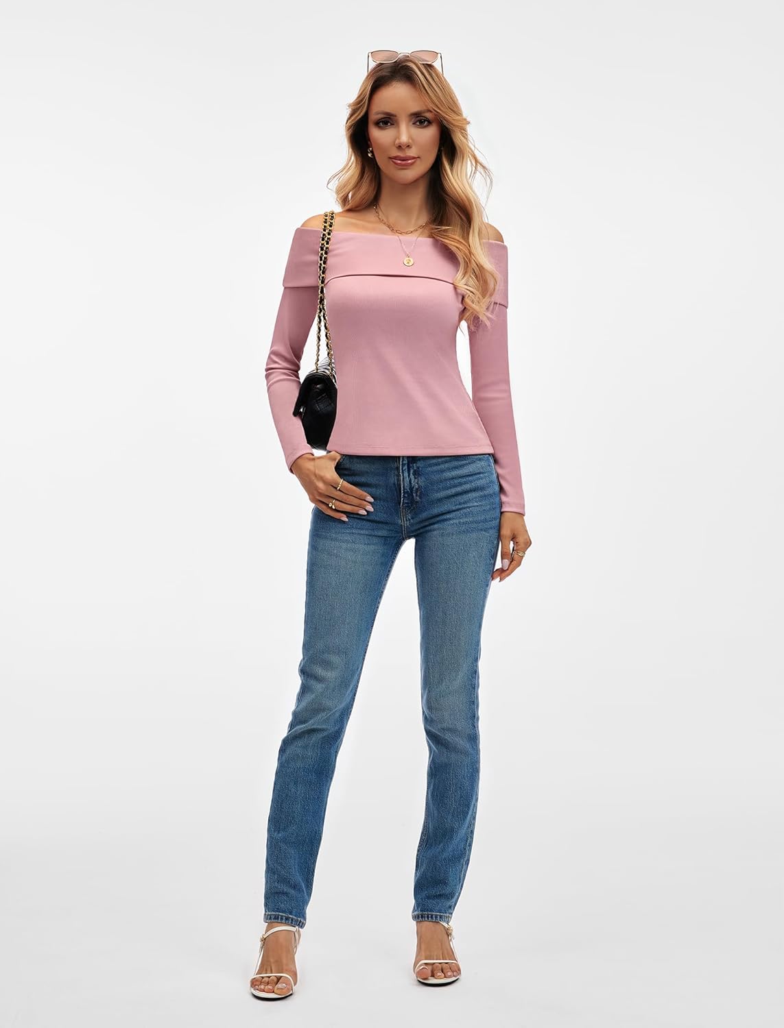 Women’s Off Shoulder Long Sleeve Ribbed Tops Fitted Basic Shirts Soft Stretch Slim Going Out Tops - Image 8