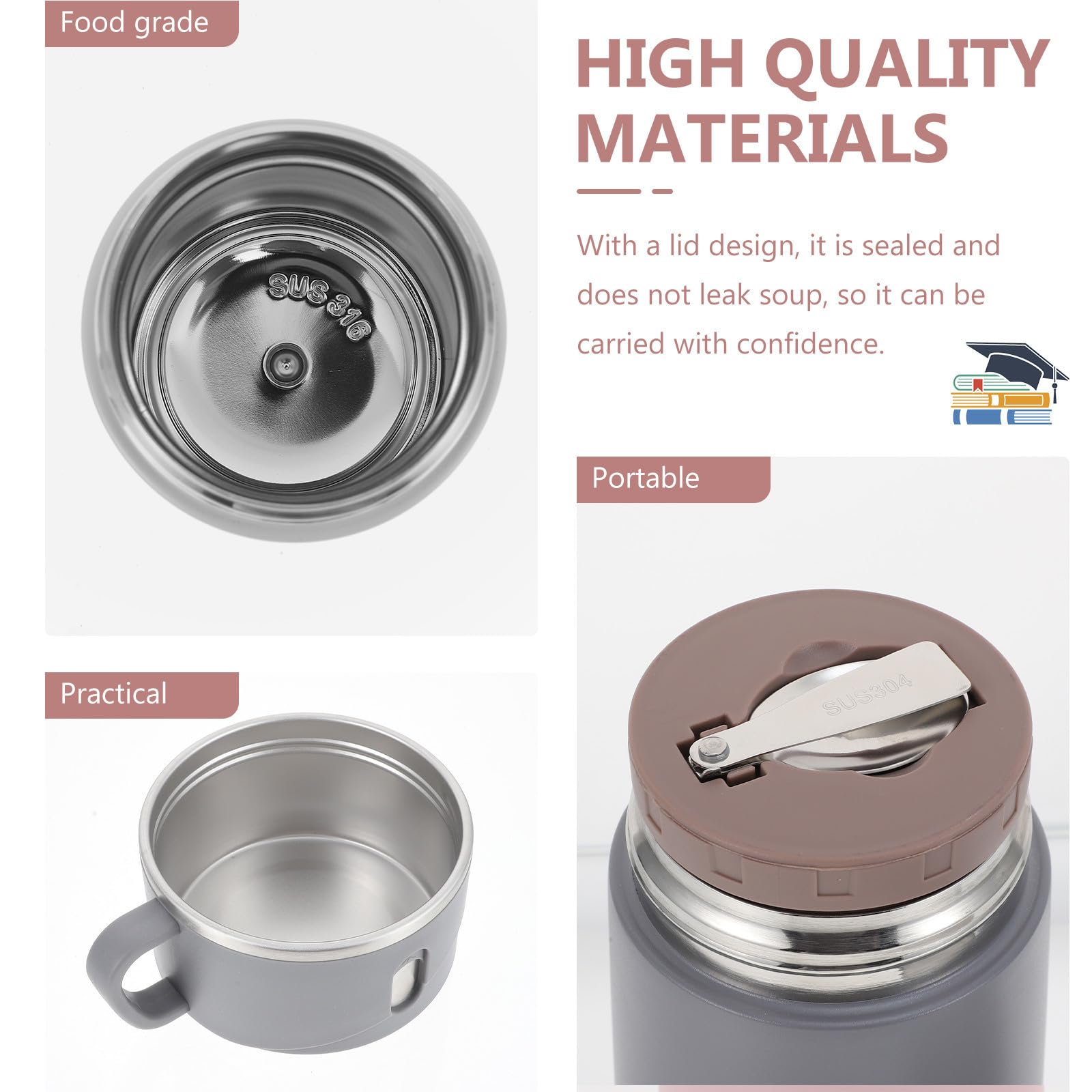 Termo para Comida Caliente de 600ml en Acero Inoxidable y Pp, Portátil Prueba de Fugas, Adecuado para Uso Doméstico y Viaje