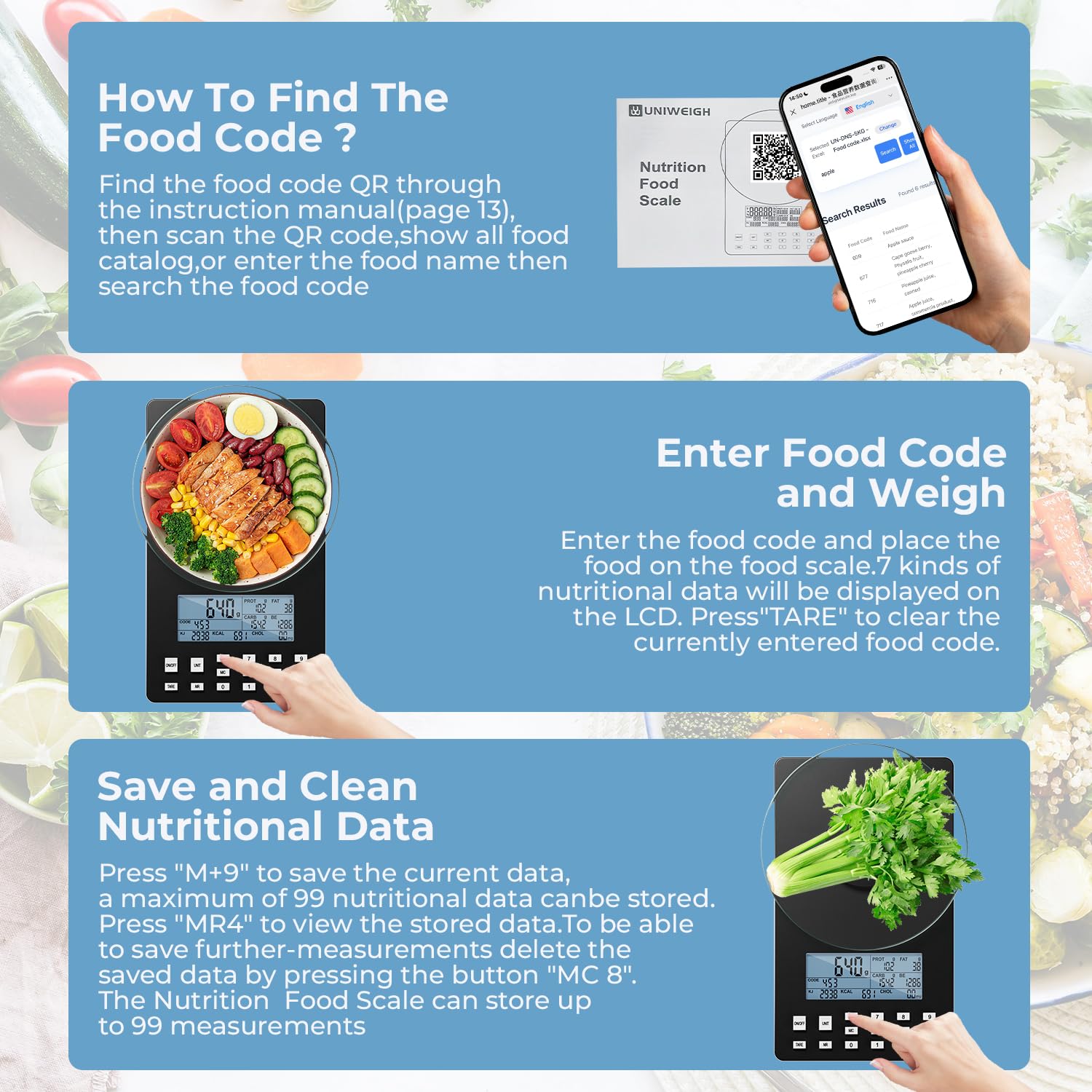 UNIWEIGH Bilancia alimentare alimentare 5 kg Digital Food Scale per la perdita di peso, prefect per il calcolo dei fatti alimentari, conteggio delle calorie, Meal Prep, grasso, KCAL, carboidrati