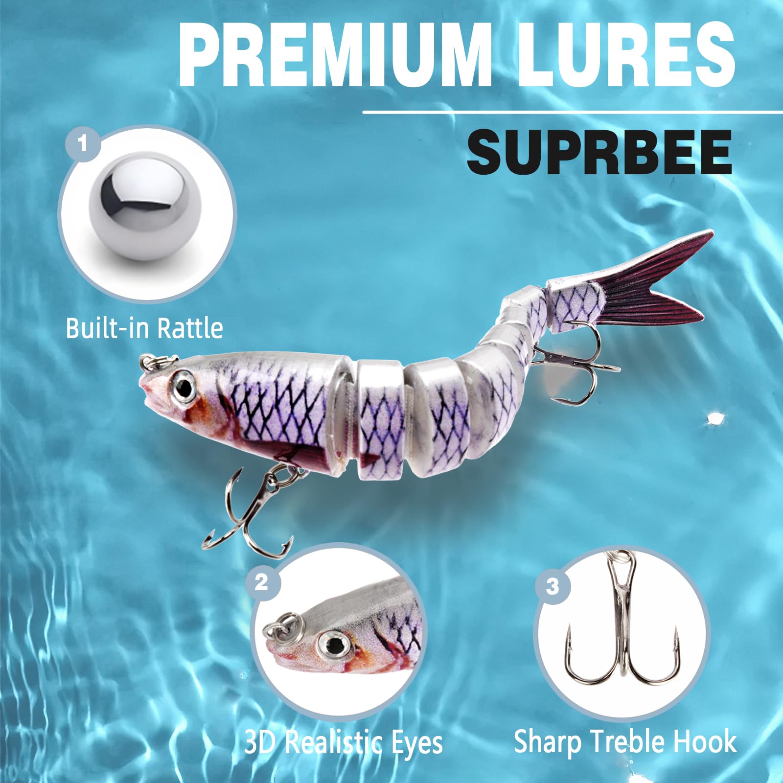 5pcs Señuelos Pesca, Señuelos Artificiales De Pesca, Cebos de Pescar Multi Articulados para Agua Dulce o Salada, Duro del Senuelo Cebos de Mar Spinning para Trucha, Lubina, Perca, Lucio