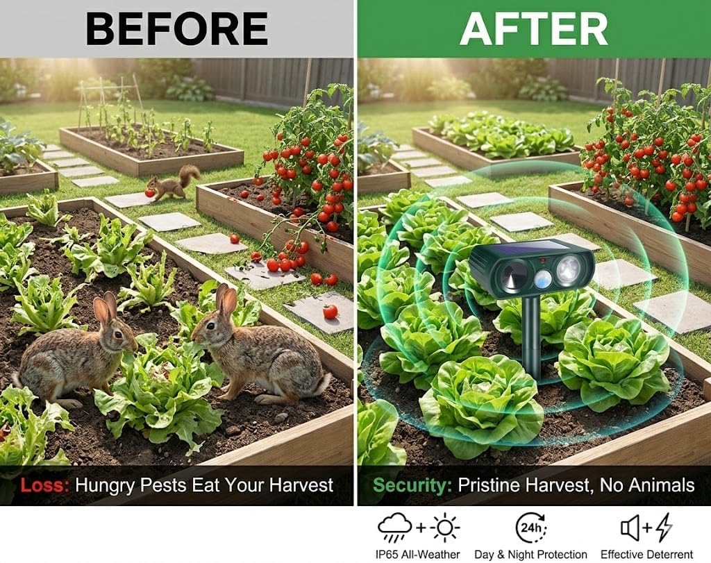 4Pack Solar Ultrasonic Animal Repellent,Cat Repellent Outdoor with Motion Detection Waterproof,Deer Repellent Devices Squirrel Skunk Rabbit Raccoon Bird Deterrents Animal Repeller for Yard Garden