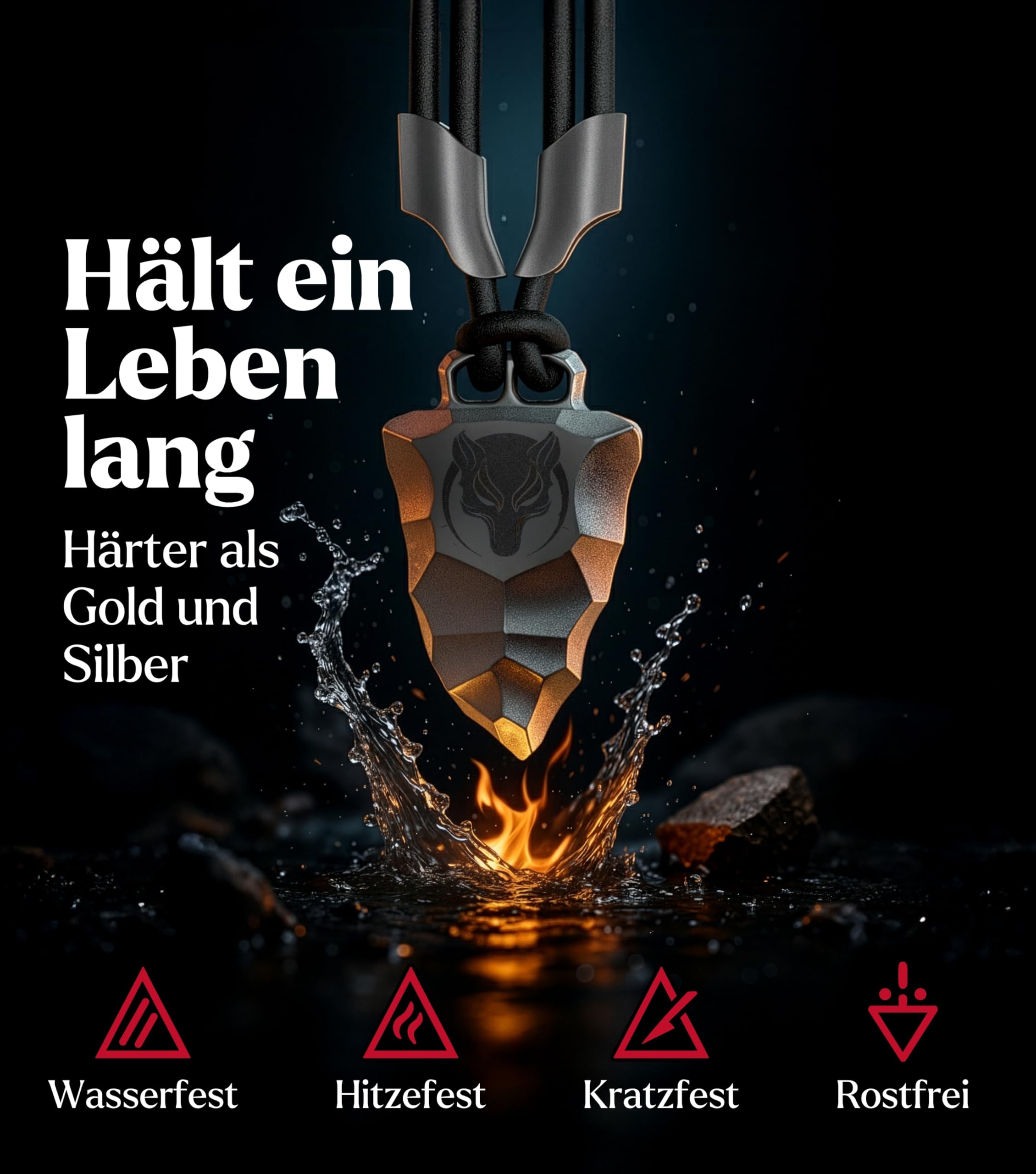 Wolf Kette & Wikinger Schmuck für Herren & Damen – Titan-Anhänger mit Lederband – Nordische Mythologie & Krafttier Halskette – Geschenk für Männer & Frauen