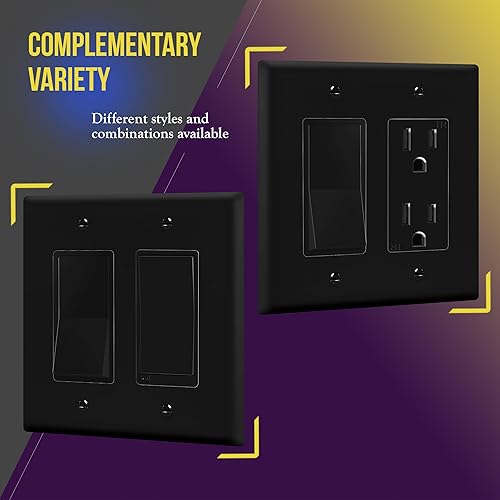 Miniatura 5 de ENERLITES Placa decorativa de pared para interruptor de luz o toma de receptáculo, acabado brillante, tamaño medio de 2 bandas, 4.88 x 4.92