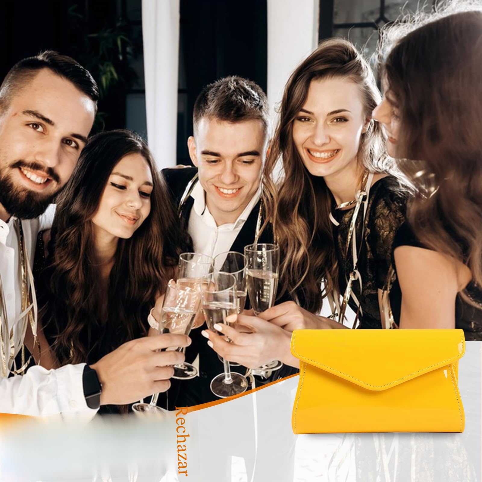 CORIOS Bolso de Noche para Mujer Clutch de Cuero PU Bolsa de Noche Moda Sobre con Solapa Cartera de Mano Bolso de Boda Elegante Bolso de Hombro Retro Bolsos Bandolera para Fiesta Banquete Boda