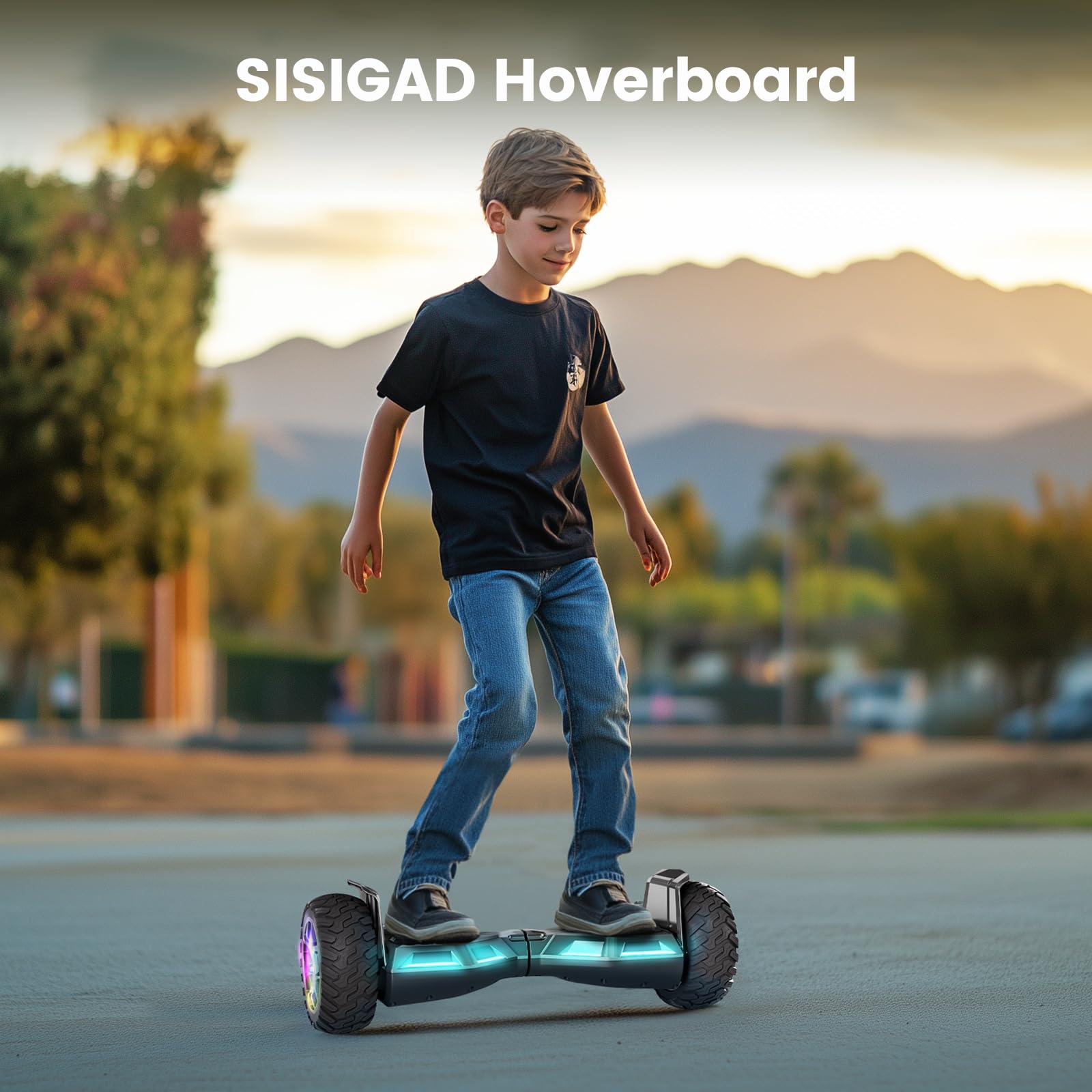 Hoverboard mit Sitzbefestigung, 8.5Zoll Self Balancing Scooters Go Kart mit Bluetooth und LED Lichtern, Gun+Black
