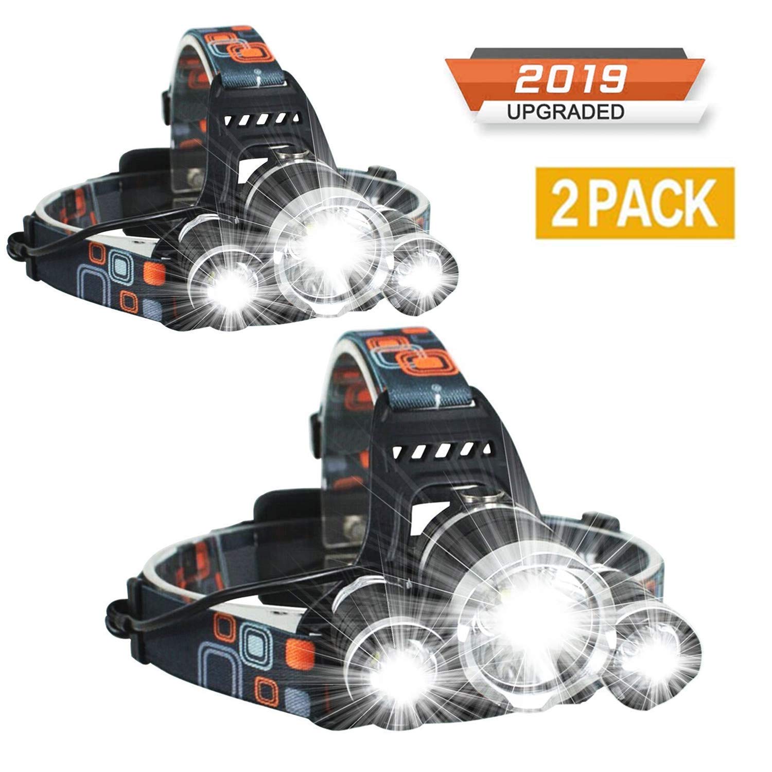 Newest Headlamp Flashlight 10000 Lumen,Best IMPROVED LED with Rechargeable Battery, Bright Head Lights,Waterproof Hard Hat Light,Fishing Head Lamp,Hunting headlamp,Camping headlamp (2Pack Headlamp)