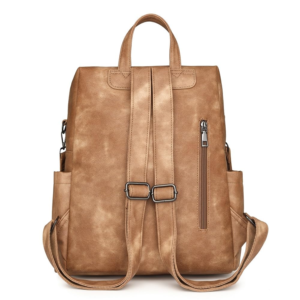 Mochila de cuero PU para mujer, bolso de hombro, mochila casual a la moda antirrobo, mochila de viaje grande para mujer
