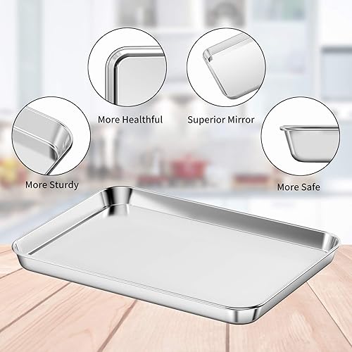 Miniatura 4 de Hojas grandes para hornear, hojas de acero inoxidable, bandeja para horno tostador y tamaño rectangular de 16.1 x 12.1 x 1 pulgadas, no tóxicas y