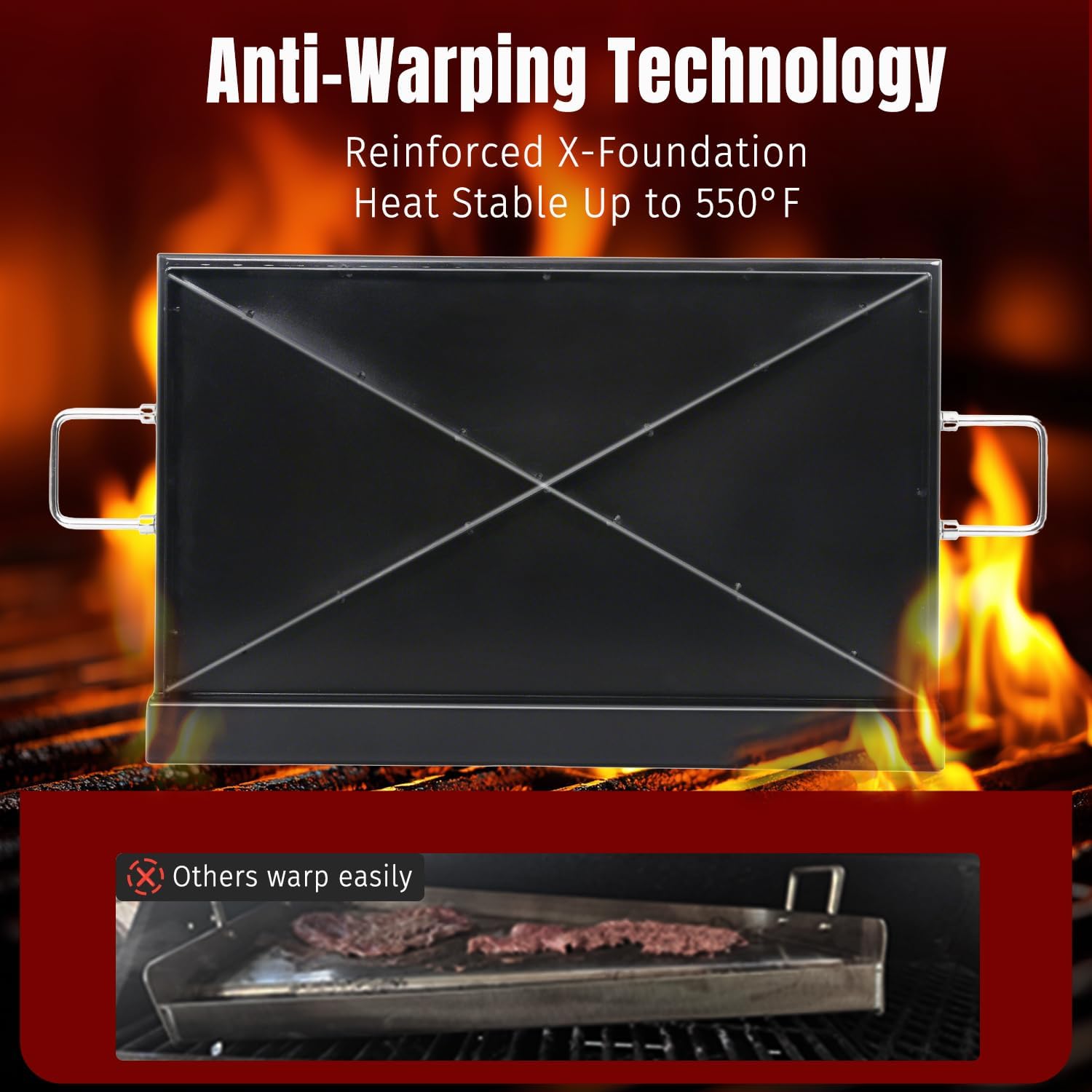 SHINESTAR Carbon Steel Griddle for Gas Grill, 25"x16" Flat Top Griddle, Ceramic Coating Nonstick Griddle for Stove Top, Foldable Handle and Anti-Warp Base, for Healthy Outdoor Cooking & BBQ