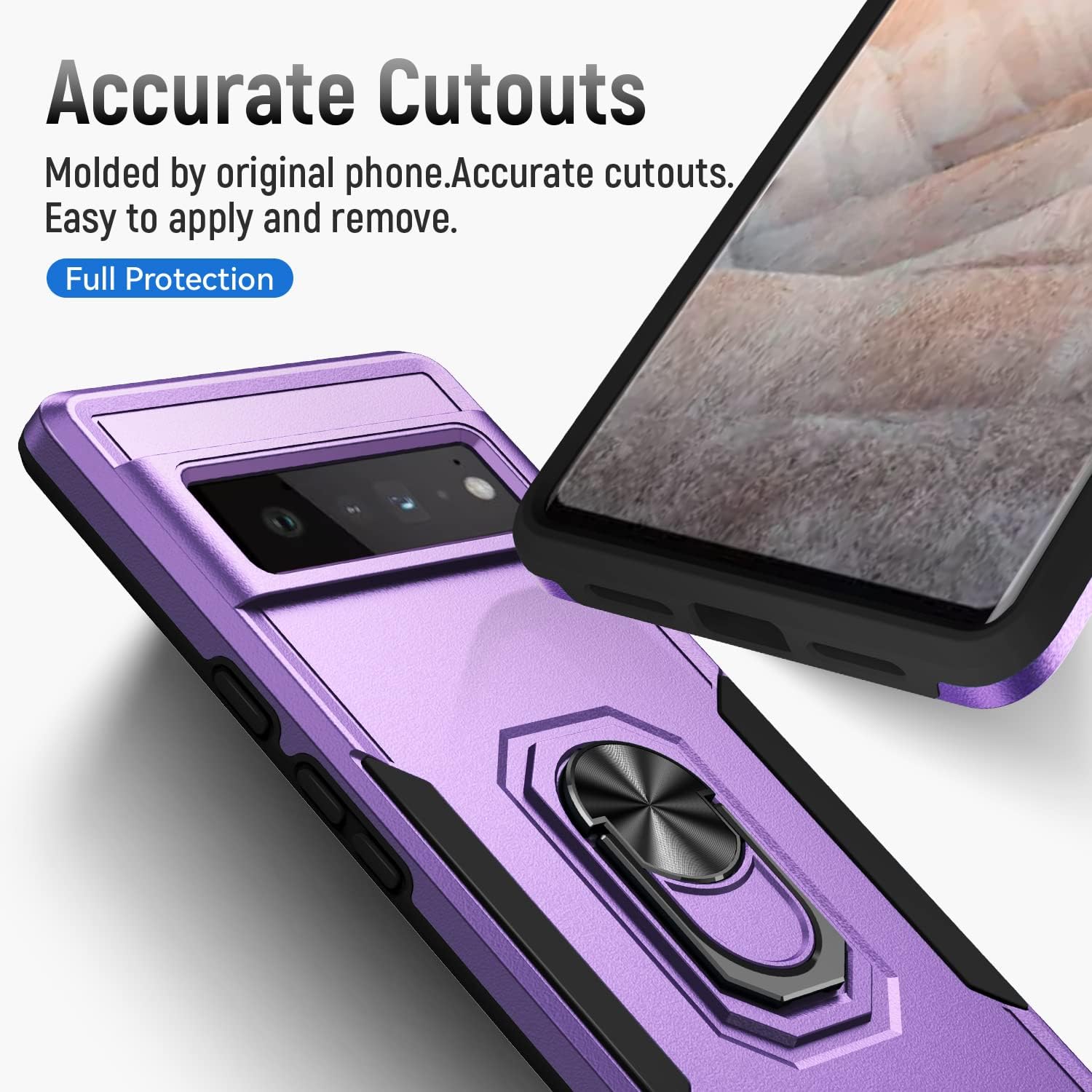 for Google Pixel 6 Pro Case with Kickstand Armor Magnetic Ring Rugged Protective Military Grade Shockproof Case for Pixel 6 Pro Phone Case (Violet)