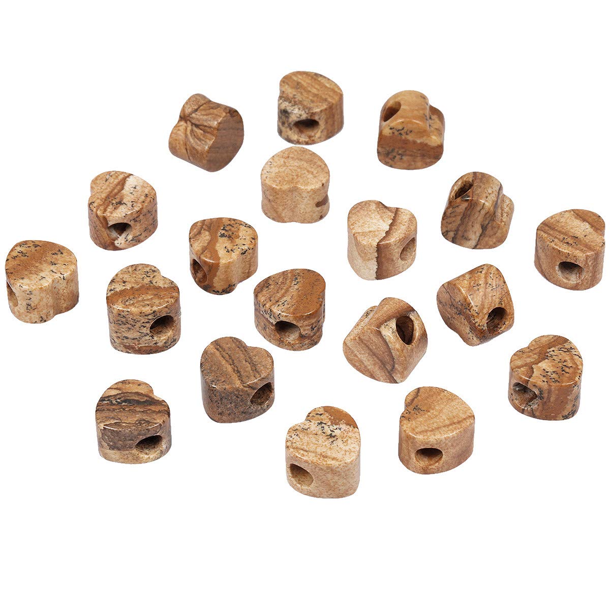 mookaitedecor 12pcs 14mm Heart Shaped Picture Jasper Large Hole Crystal Beads for Jewellery Making Loose Love Heart Healing Crystal Stone Beads for Crafting European Bracelet Macrame DIY Projects