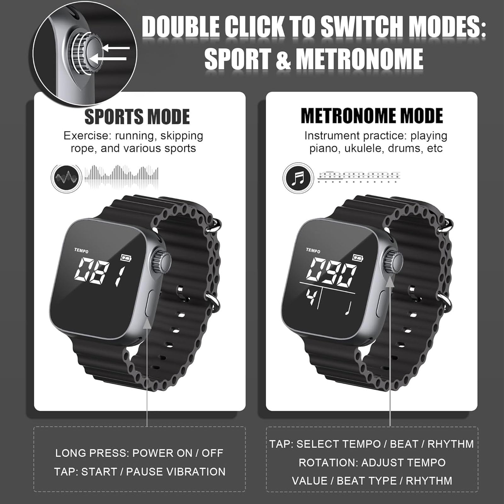 GOWENIC Orologio Metronomo Vibrante Digitale Regolabile da 40-240 Al Minuto per Allenamenti di Musicisti ABS
