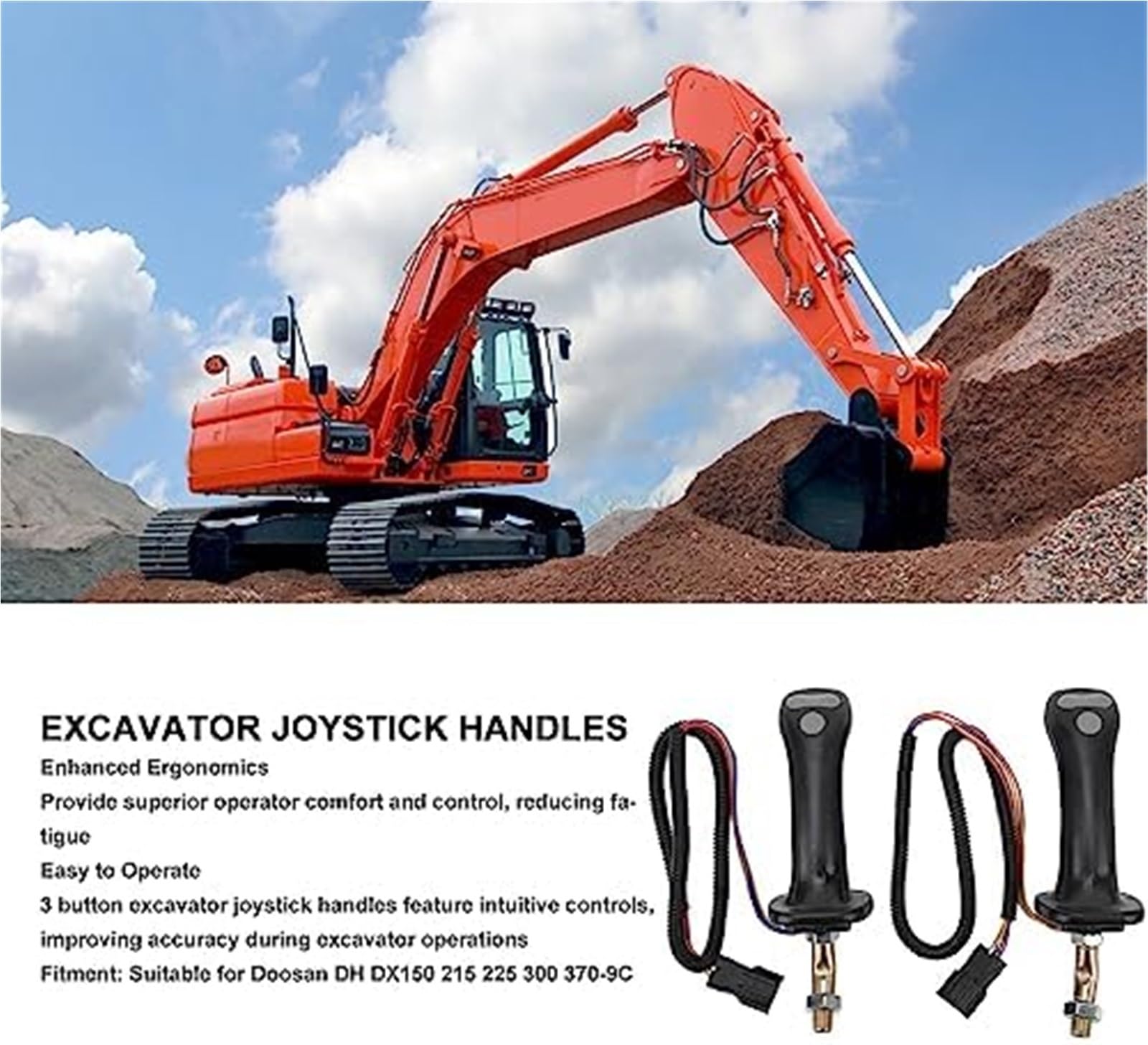 Poignée de joystick d'excavatrice 3 boutons 6 broches alliage d'aluminium noir for MINI DH DX150 215 225 300 37020119C