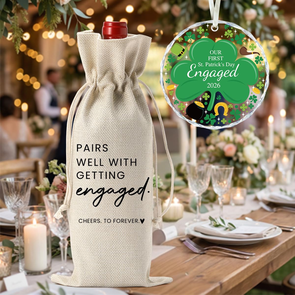 Engaged Gifts Engagement Gifts for Couples Her, Engagement Party Decorations for Women Couple Bride Our St. Patrick's Day Engaged Wine Bag Acrylic Ornament 2026