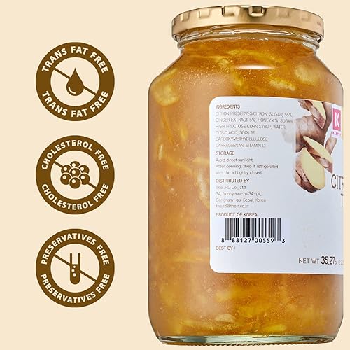 Miniatura 4 de KPANTRY Honey Citron & Ginger Tea  Mermelada coreana con citrón Yuzu fresco sin químicos y de 35.27 onzas, paquete de 2  jengibre y miel variada,