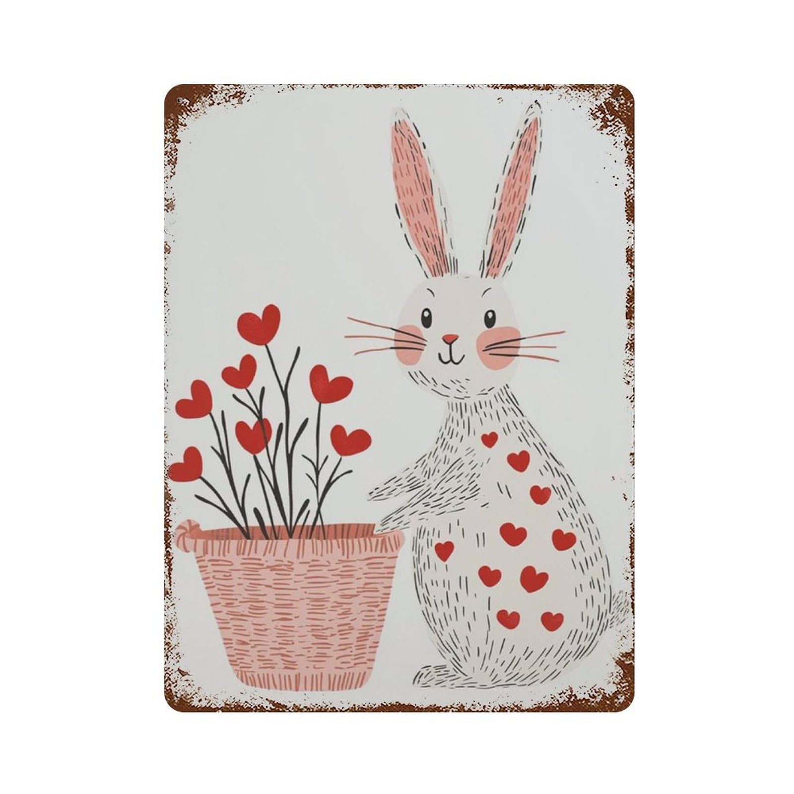 xiaoxiaoshen Bunny Nursery Cute Animal Kids Room Rabbit Work With Hes Minimal Scandinavian Wall Decor Art Metal Tin Poster Modern Home Decor Art Home Bar Shop Decorations Vintage Sign 40x30cm