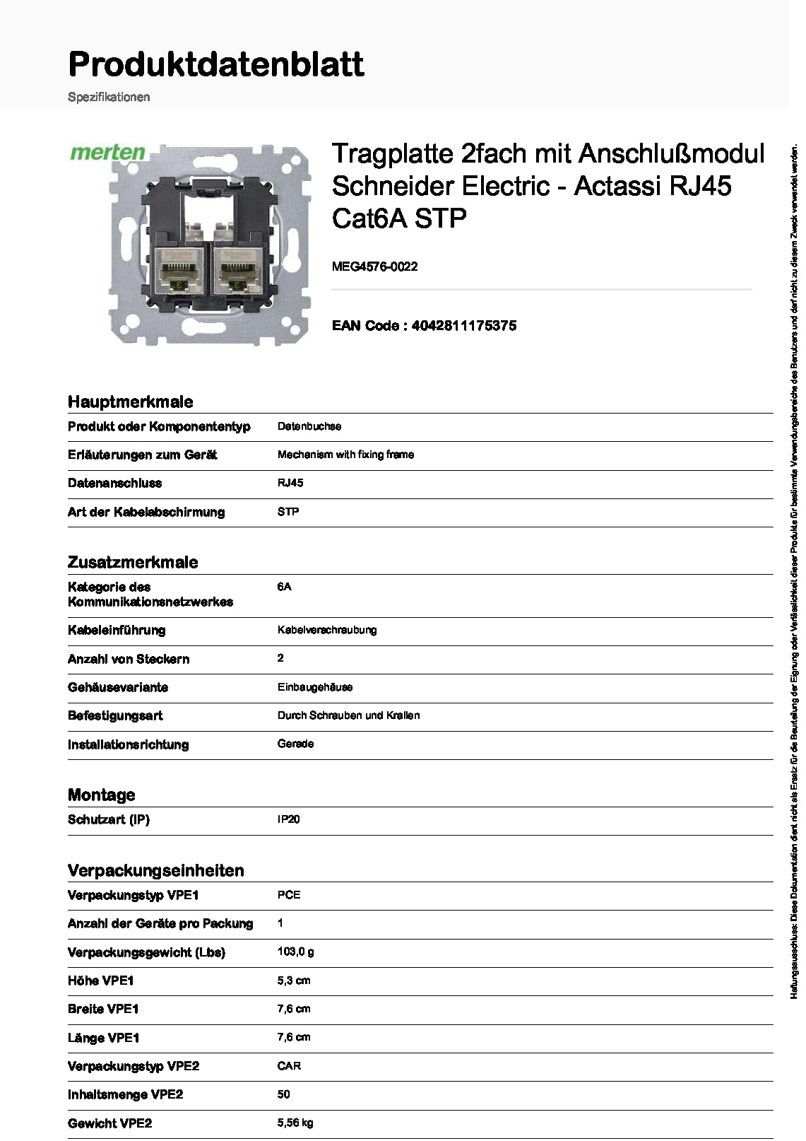 Schneider Electric Merten Tragplatte, MEG4576-0022
